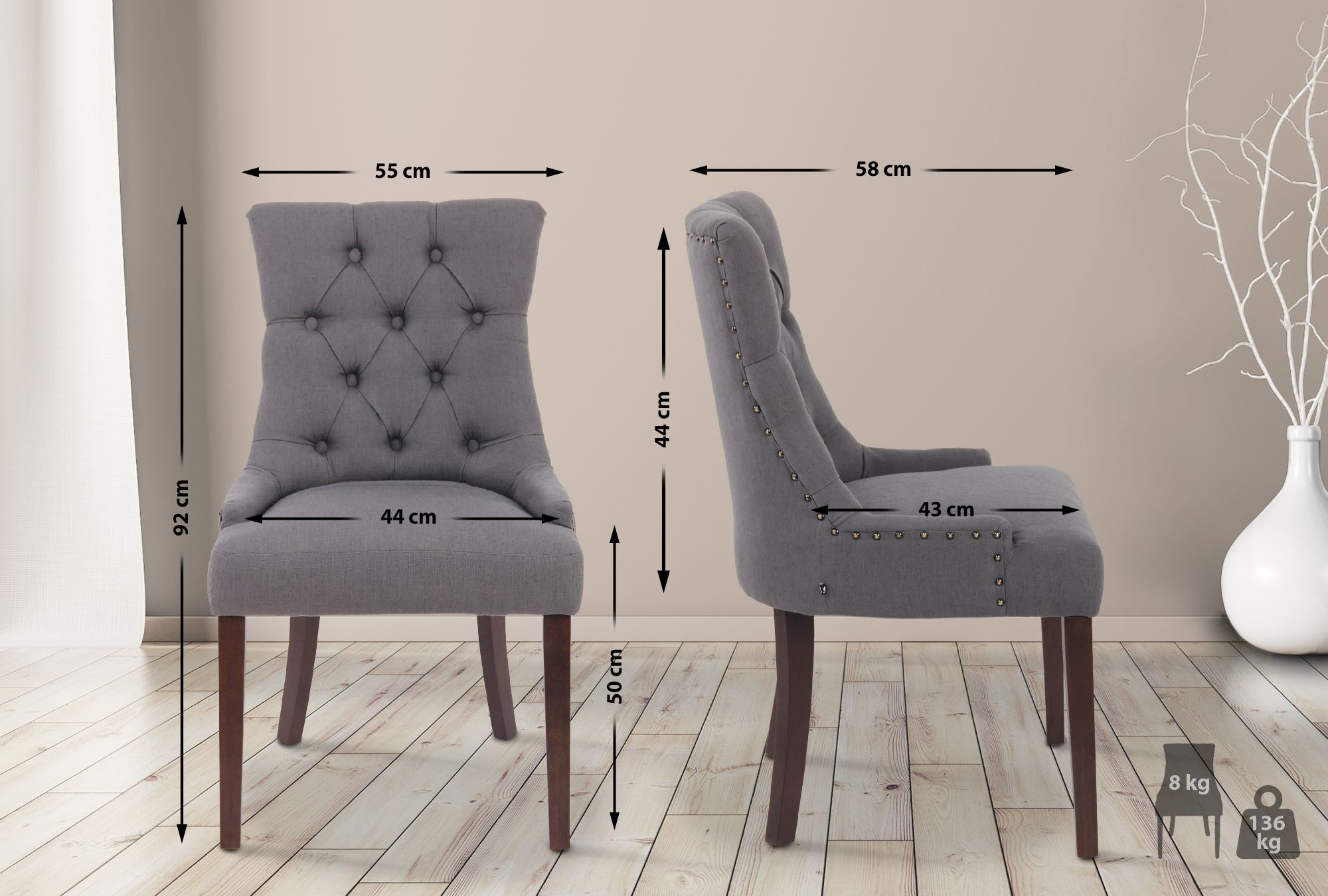 Set van 2 eetkamerstoelen Aberdeen