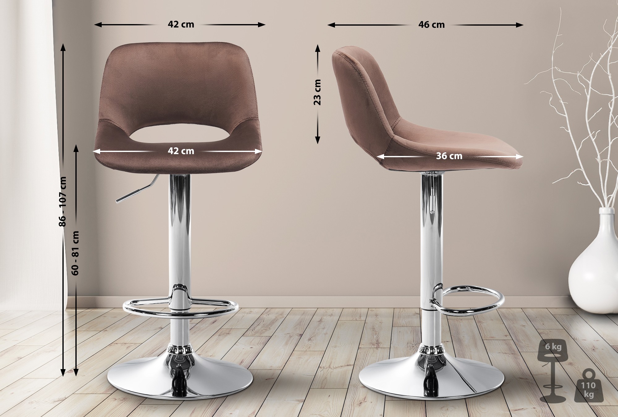 Set van 2 barkrukken Camden fluweel