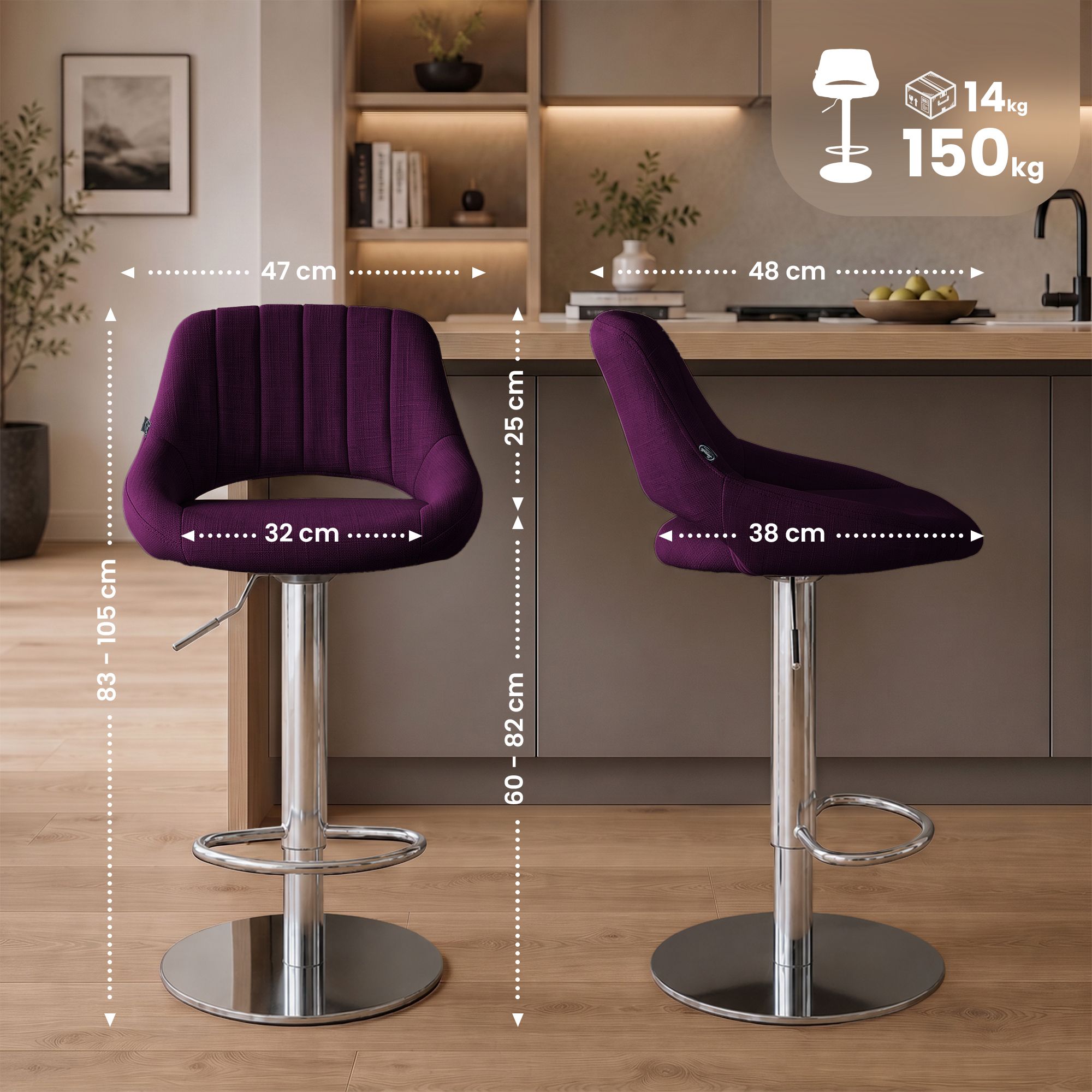 Set van 2 barkrukken Milet chroom met extra zware voet