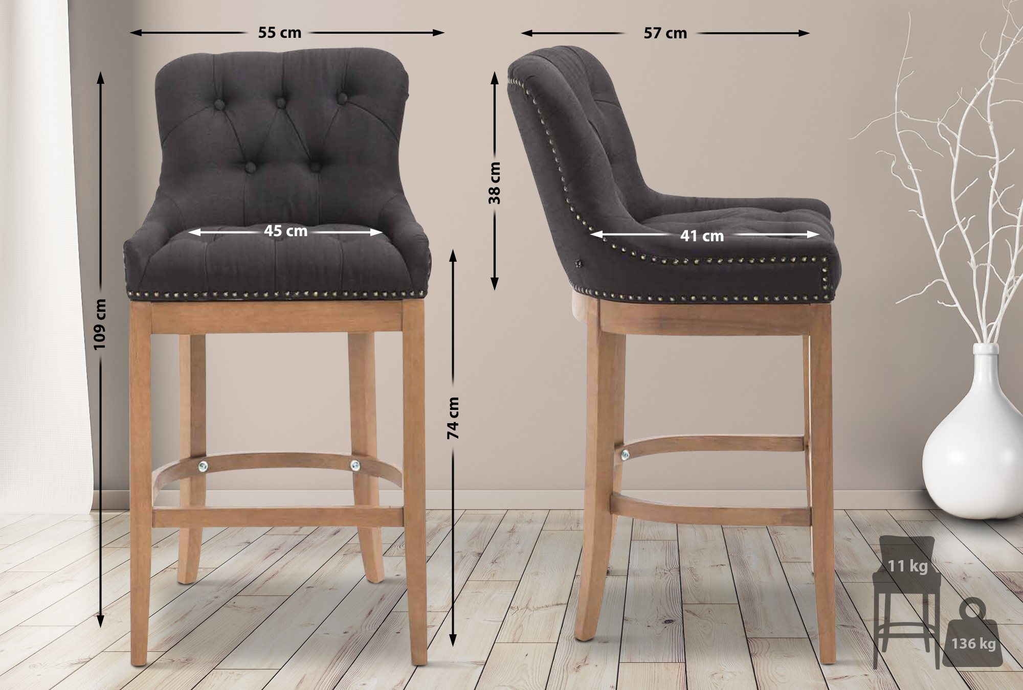 Barkruk Lakewood Stof antiek light