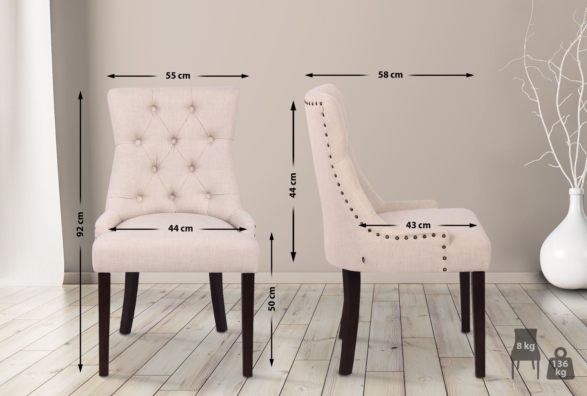 Set van 2 eetkamerstoelen Aberdeen