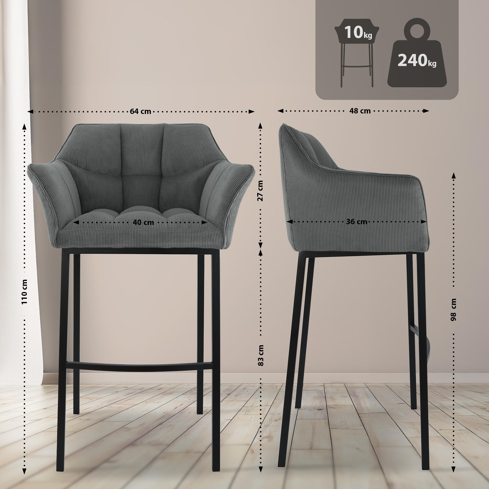 Barkruk Damaso Cord met Vierpootsframe