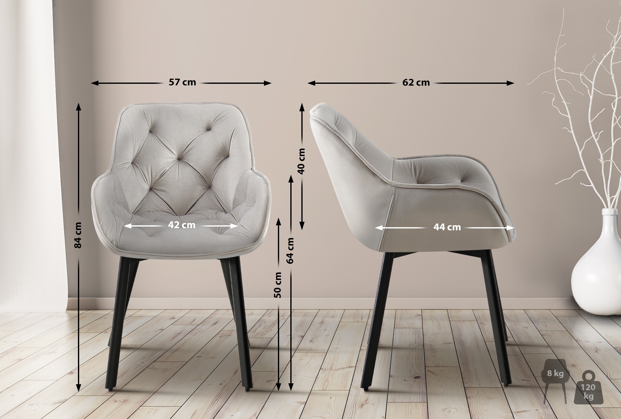 Set van 2 eetkamerstoelen Antigo Fluweel