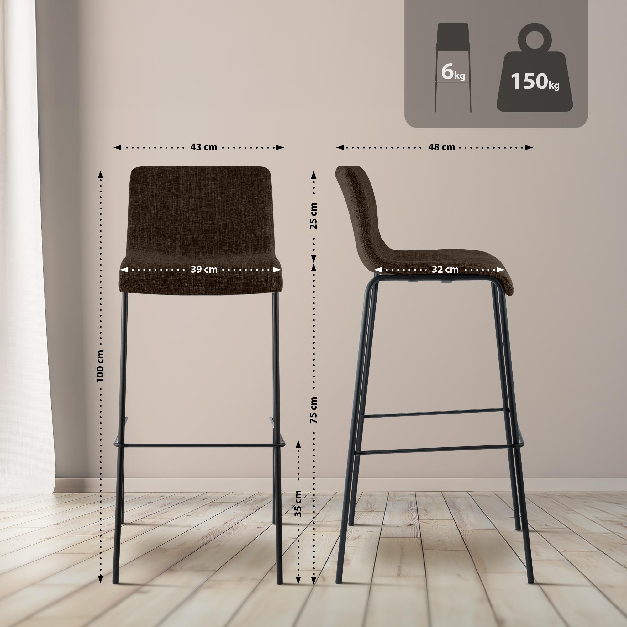 Set van 2 barstoelen Hover, stof, 4-poots onderstel