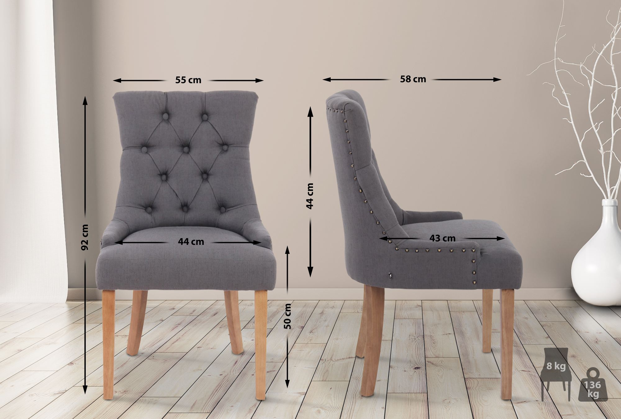 Set van 2 eetkamerstoelen Aberdeen