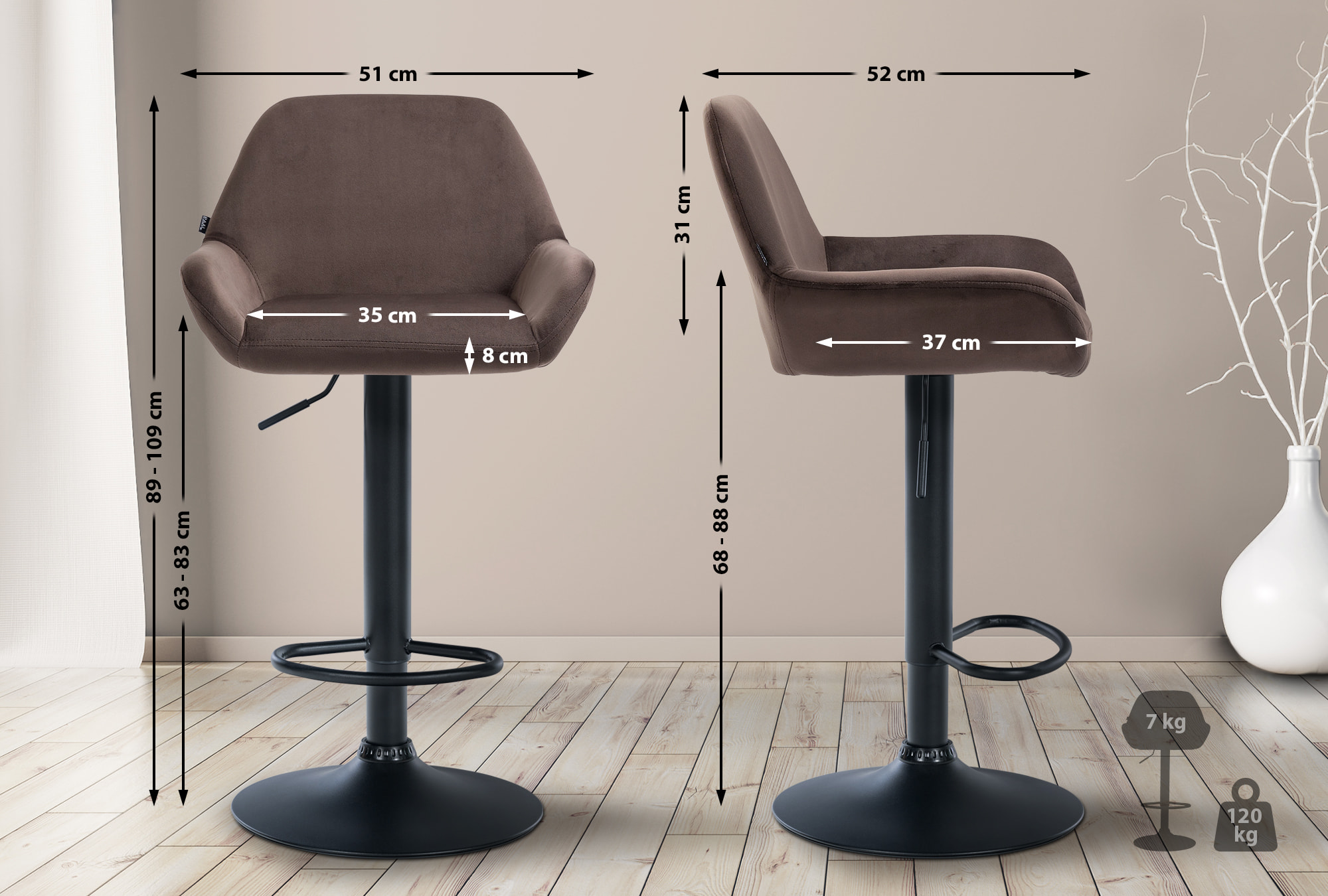 Set van 2 barkrukken Braga fluweel