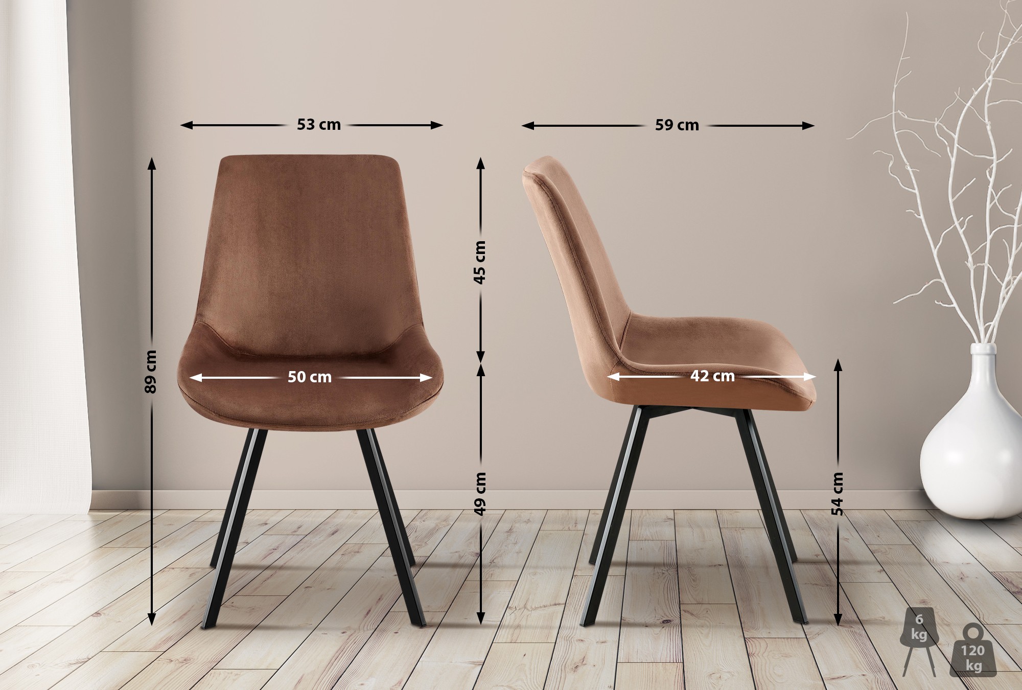 Set van 2 eetkamerstoelen Lewes fluweel