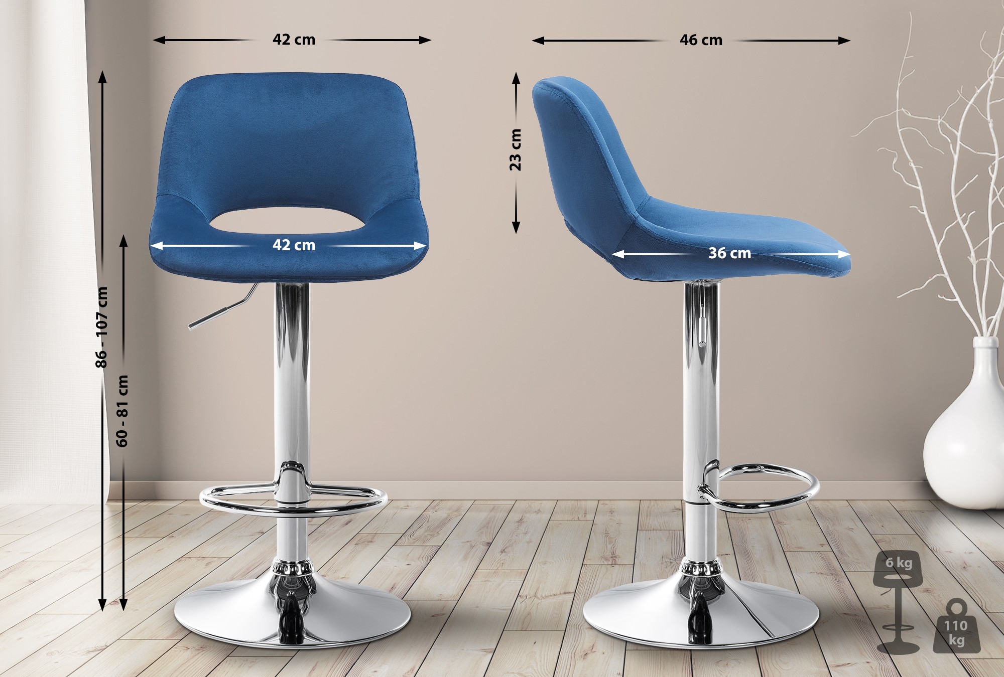 Set van 2 barkrukken Camden fluweel