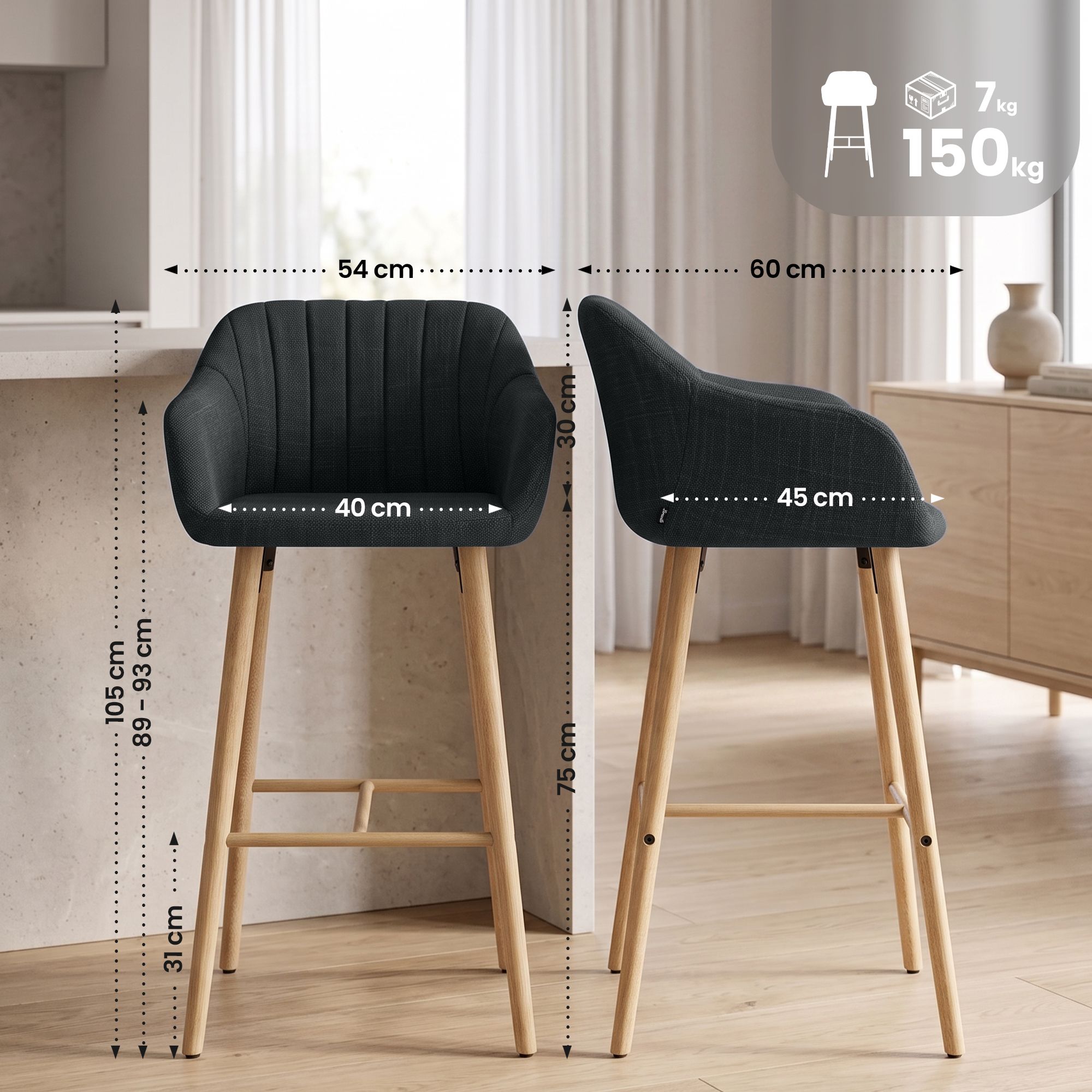Barkruk Ando stof: modern design, comfortabel zitvlak, stabiel frame, ideaal voor keuken of bar