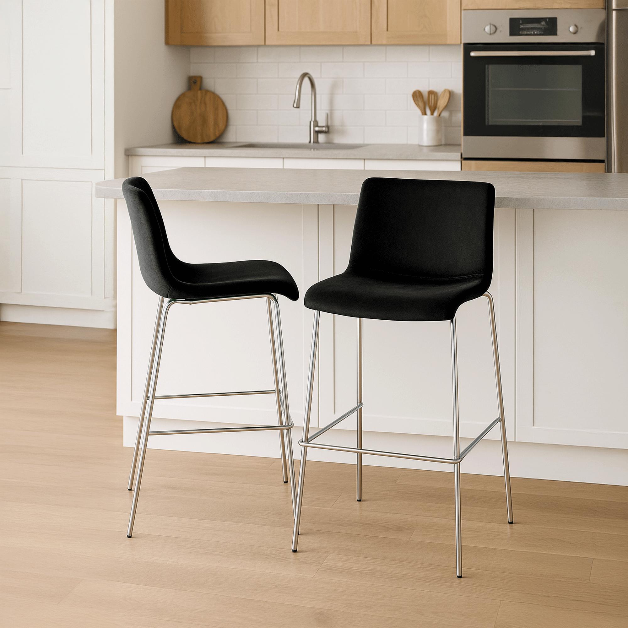 Barkruk Hover Fluweel Vierpoots frame Chroom