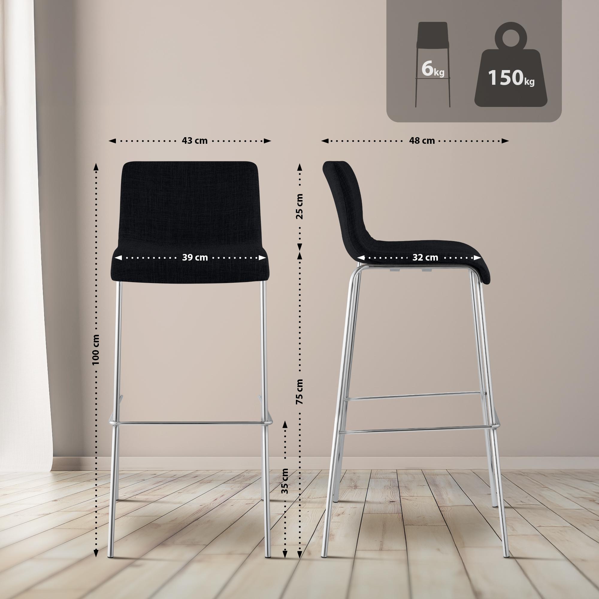 Set van 2 barstoelen Hover, stof, 4-poots onderstel