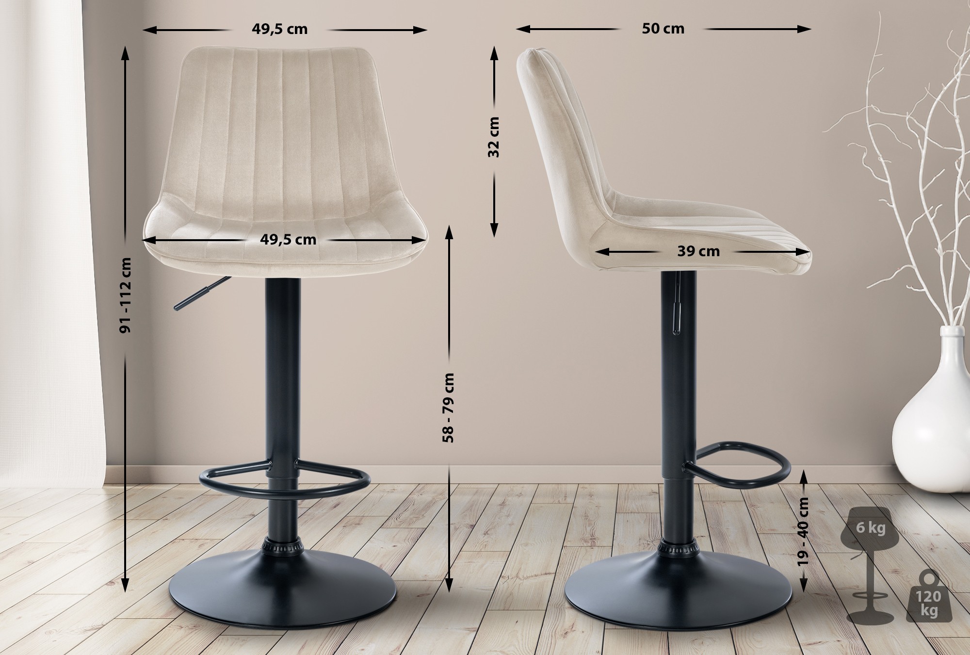 Set van 2 barkrukken Toni fluweel