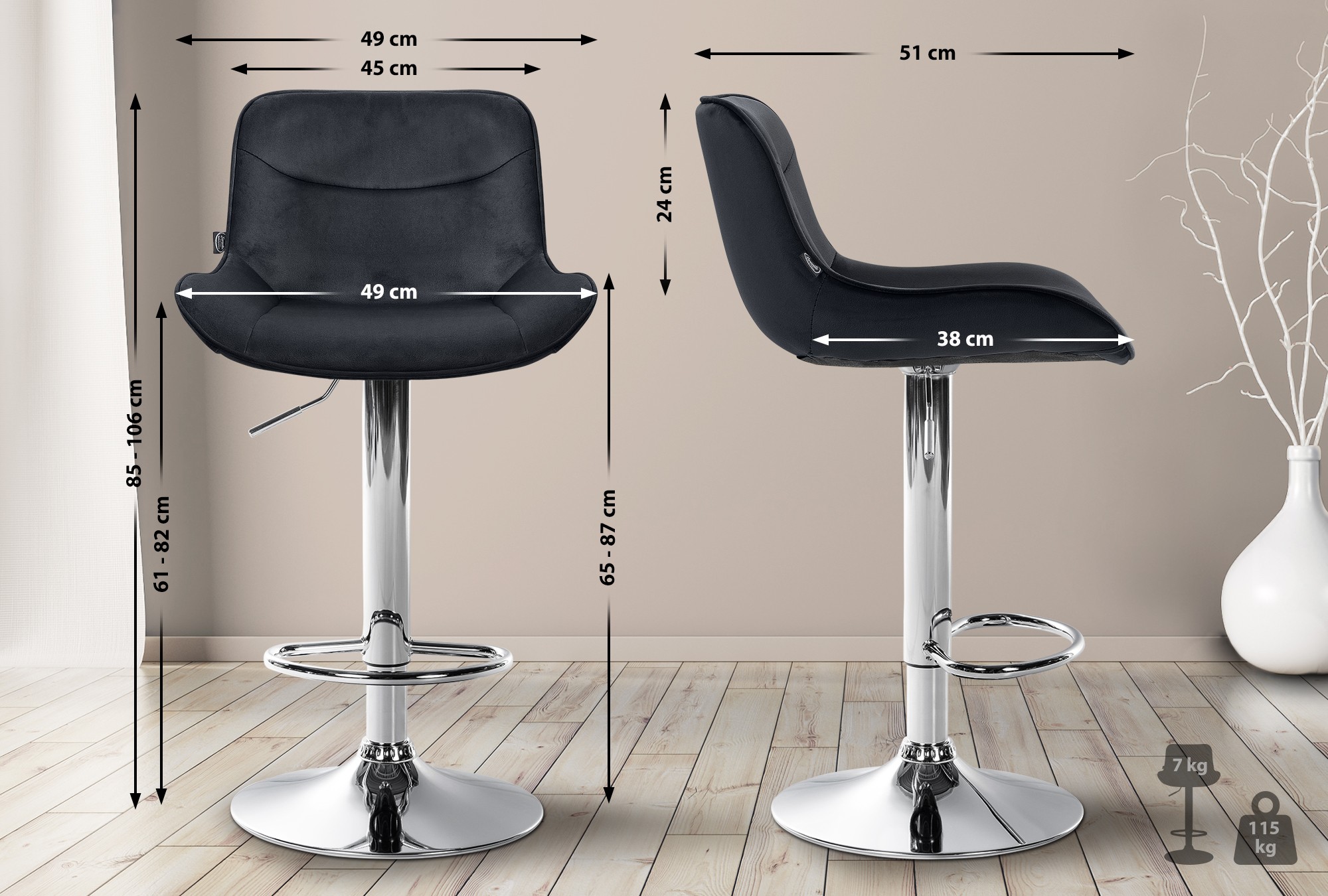 Set van 2 barkrukken Vonore fluweel