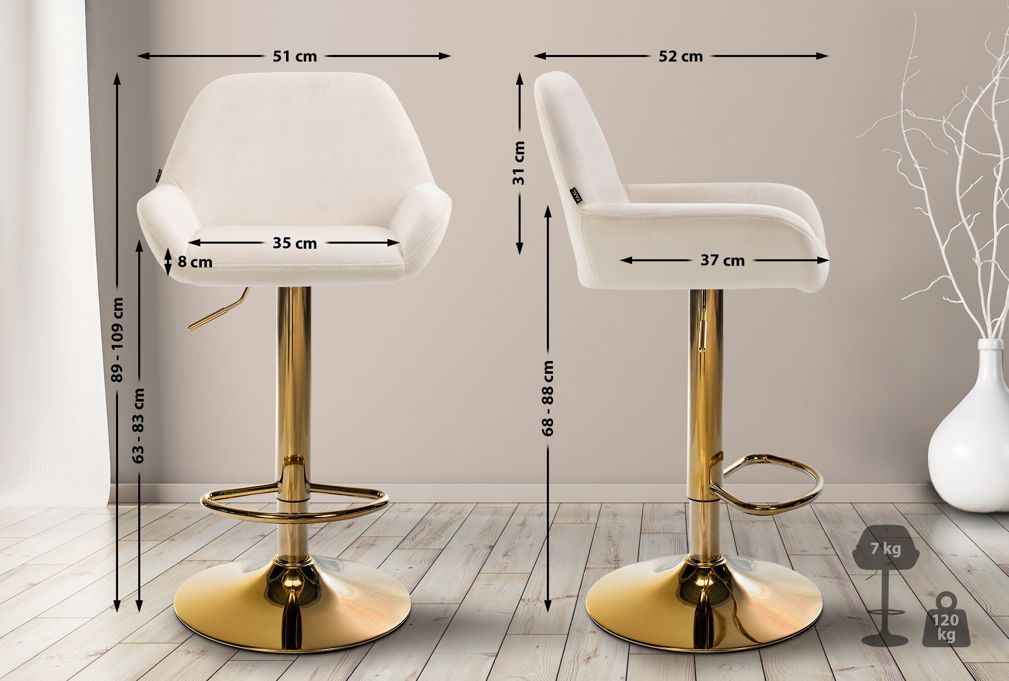 Set van 2 barkrukken Braga goud fluweel