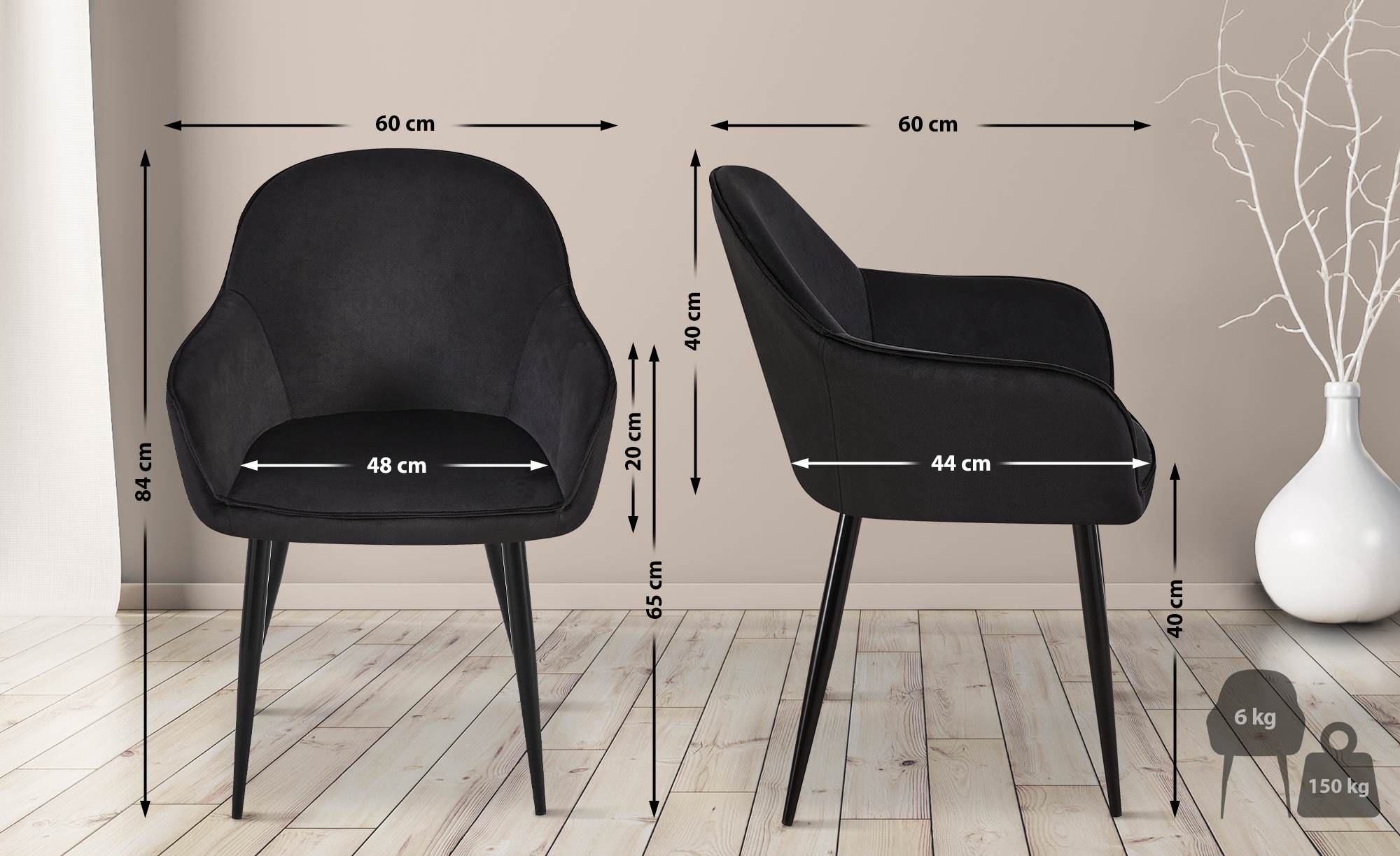 Set van 2 eetkamerstoelen Boise fluweel