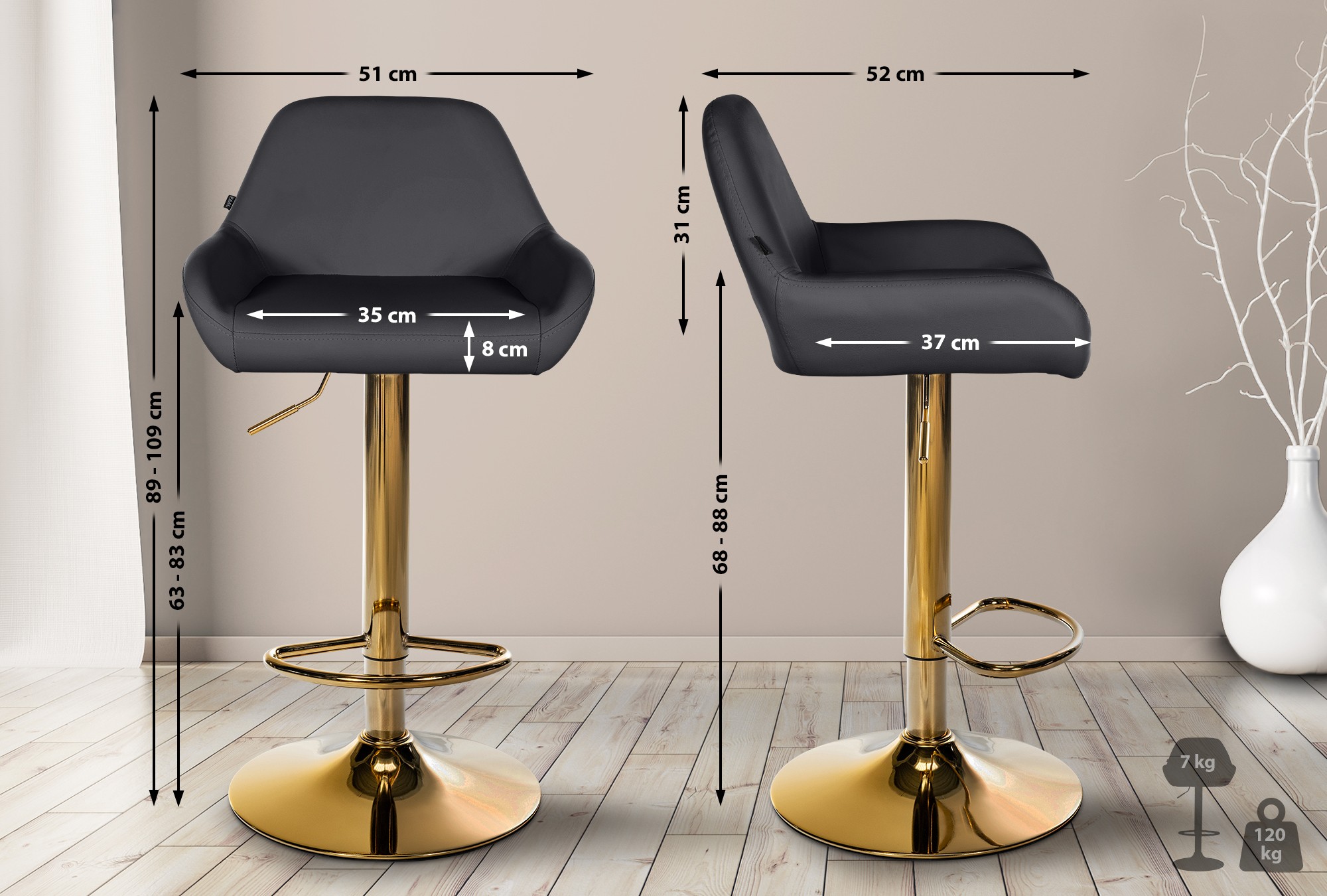 Set van 2 barkrukken Braga goud Kunstleer