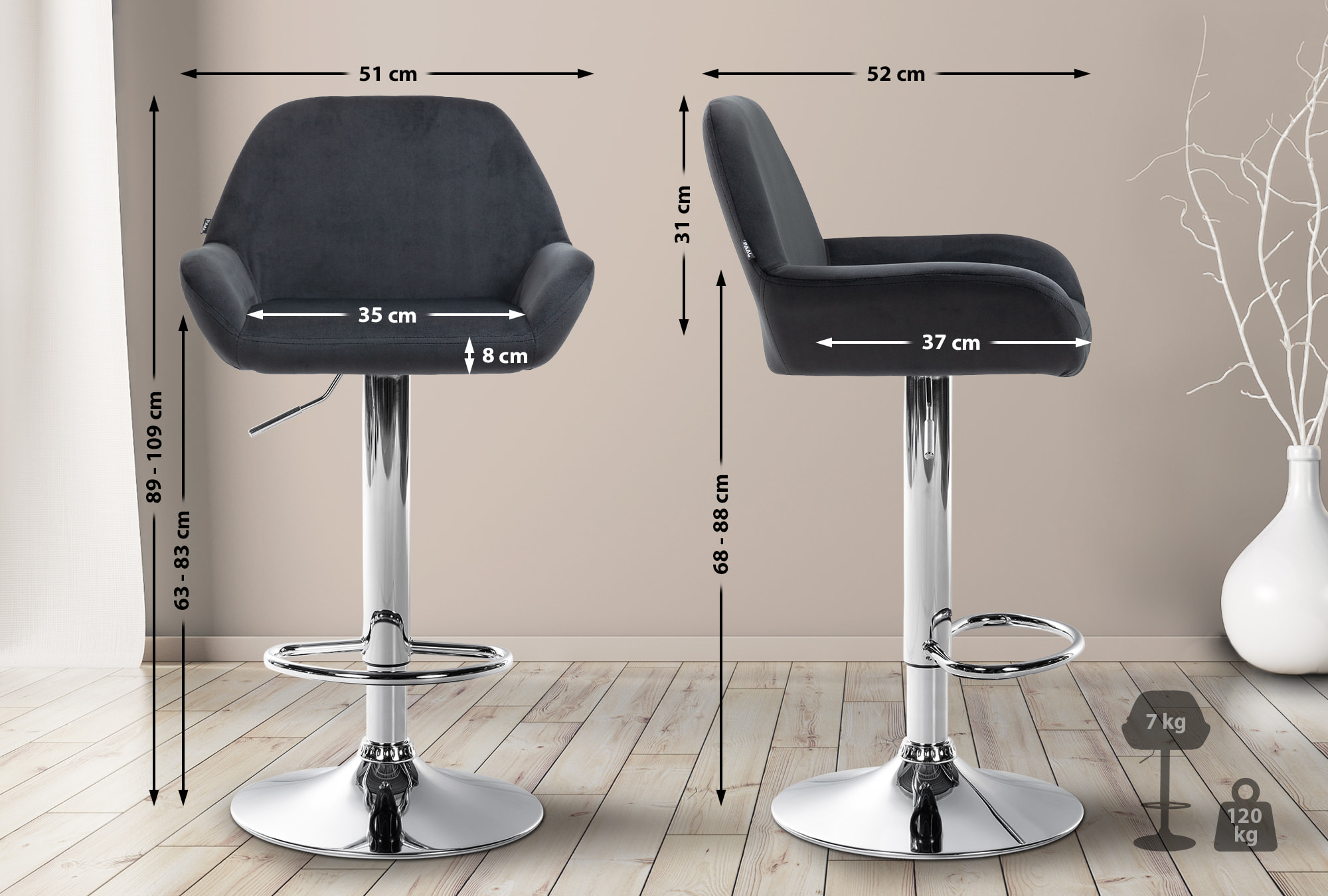 Set van 2 barkrukken Braga fluweel