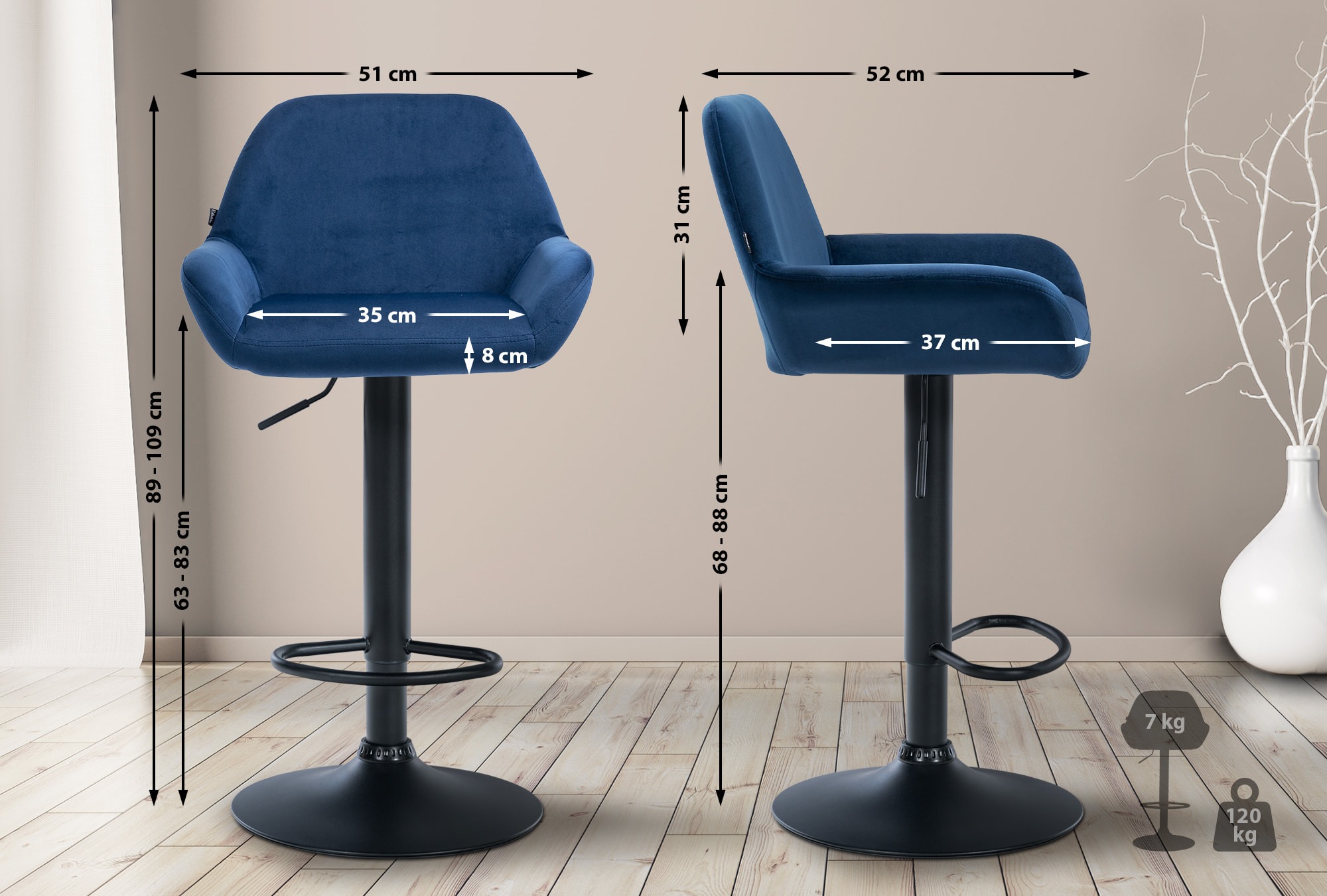 Set van 2 barkrukken Braga fluweel