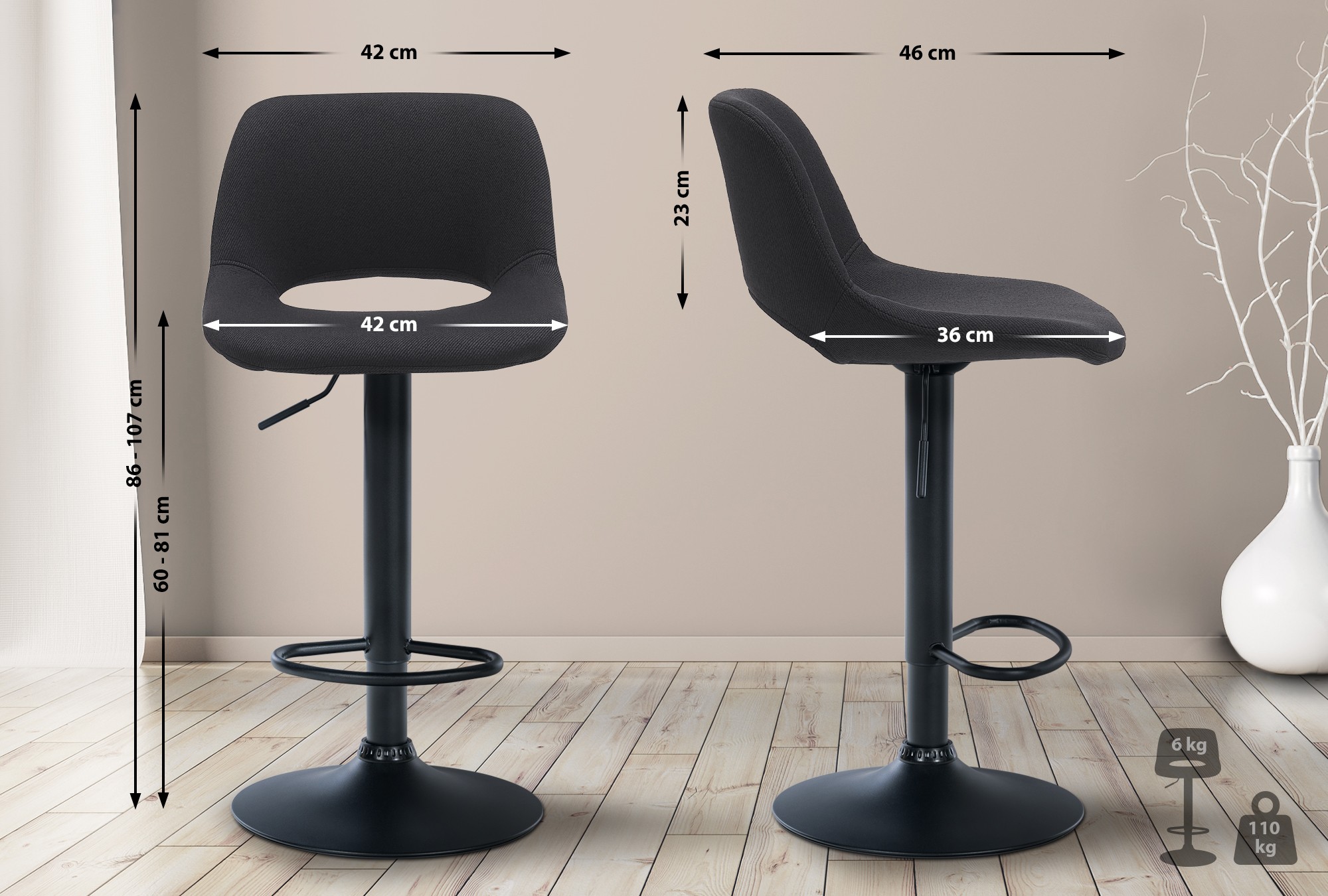 Set van 2 barkrukken Camden stof