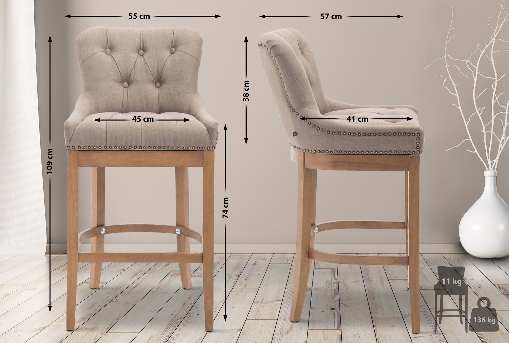 Barkruk Lakewood Stof antiek light