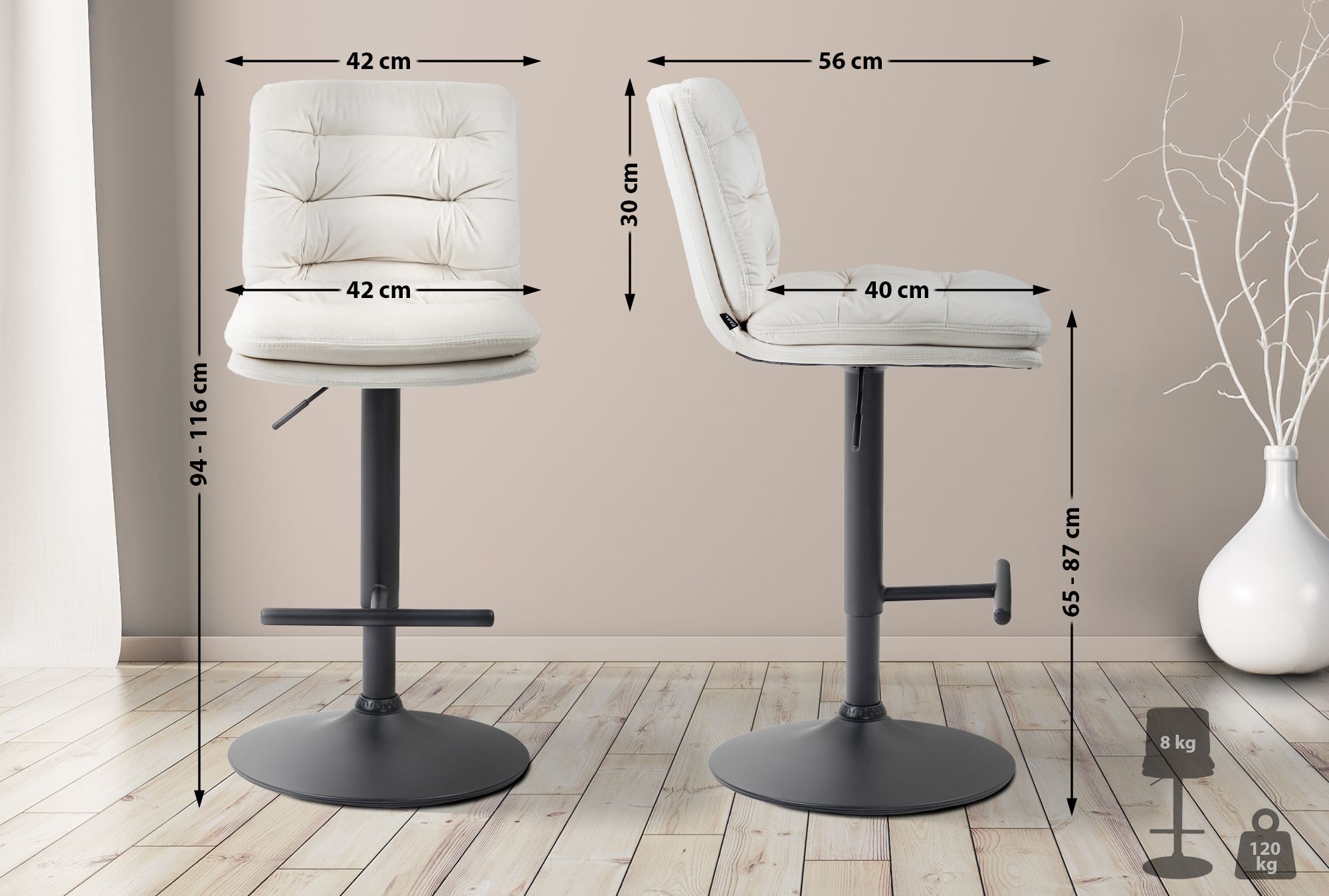 Set van 2 barkrukken Damar fluweel