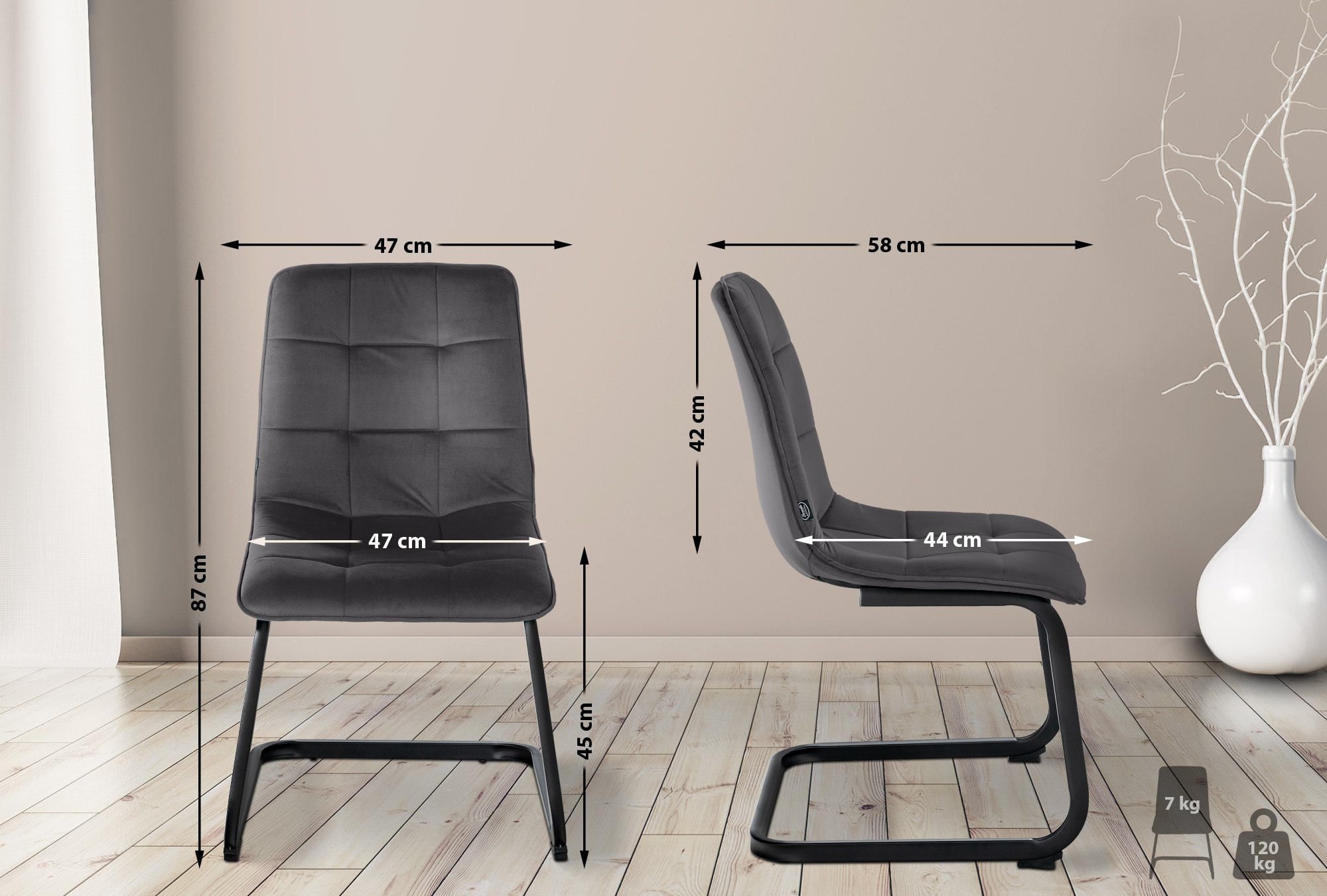 Set van 2 eetkamerstoelen Vermont fluweel