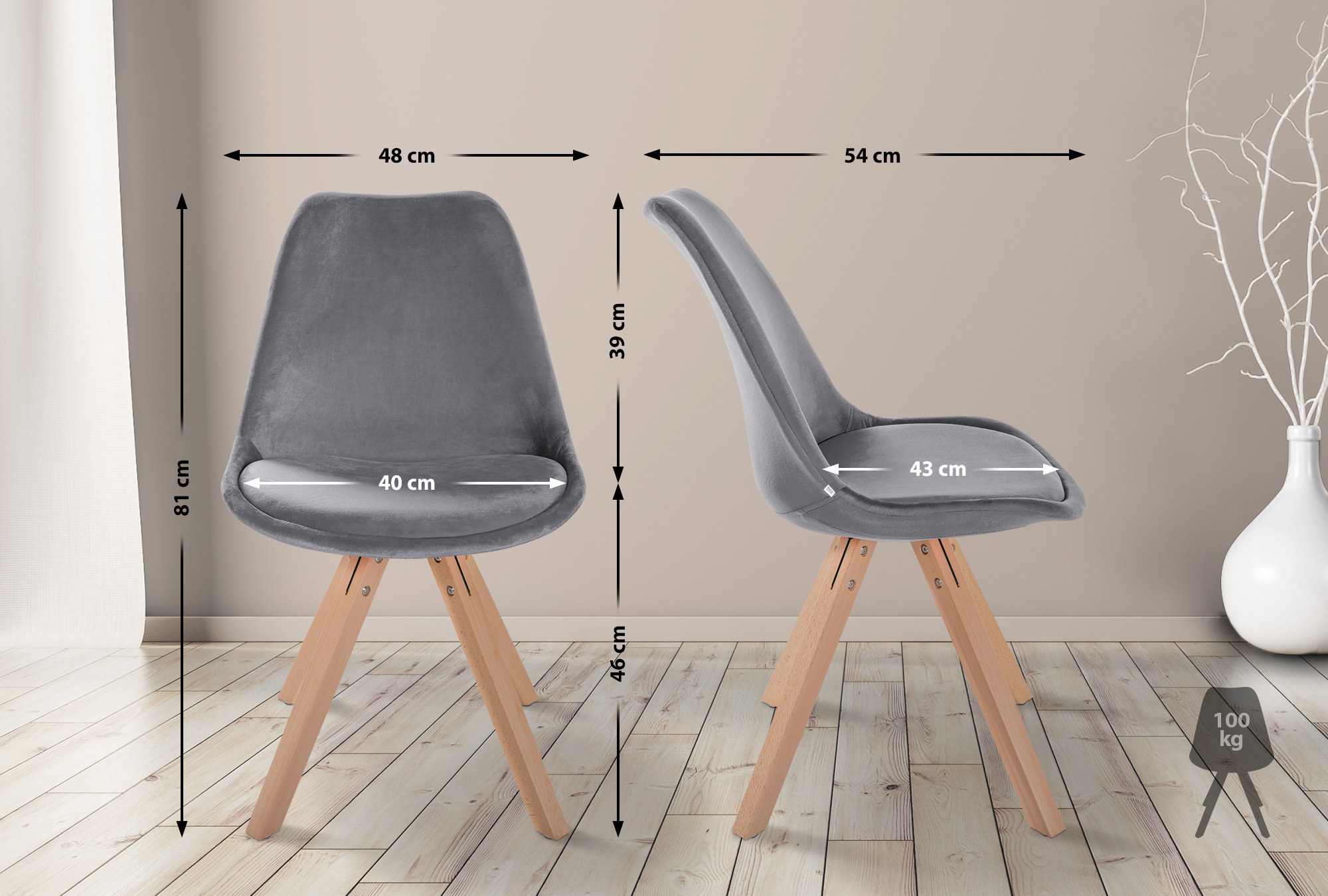 Set van 4 eetkamerstoelen Sofia fluweel
