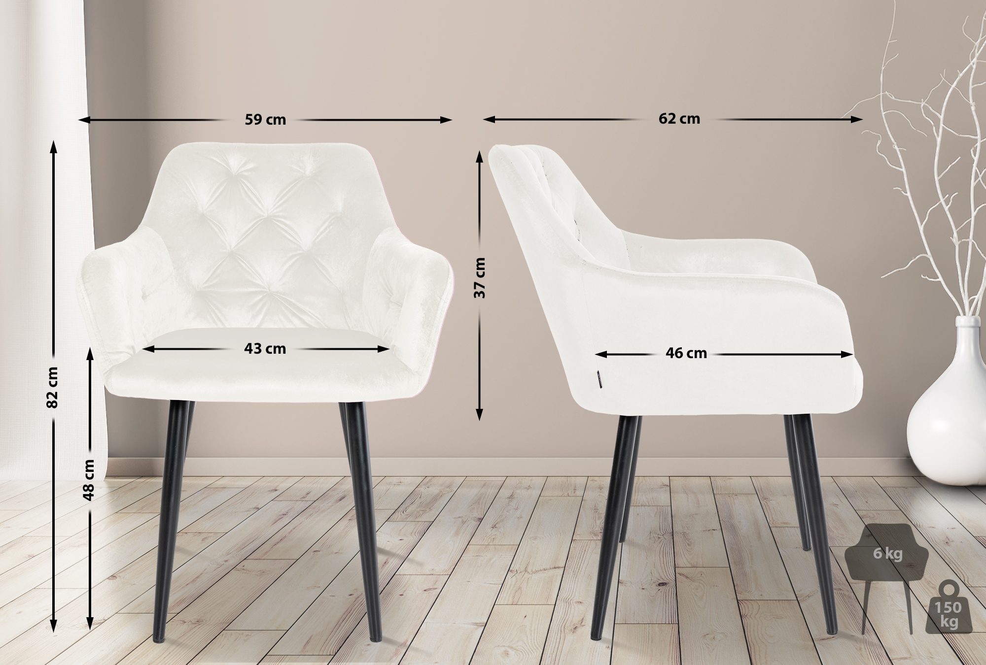Set van 2 Eetkamerstoelen Stanley Fluweel