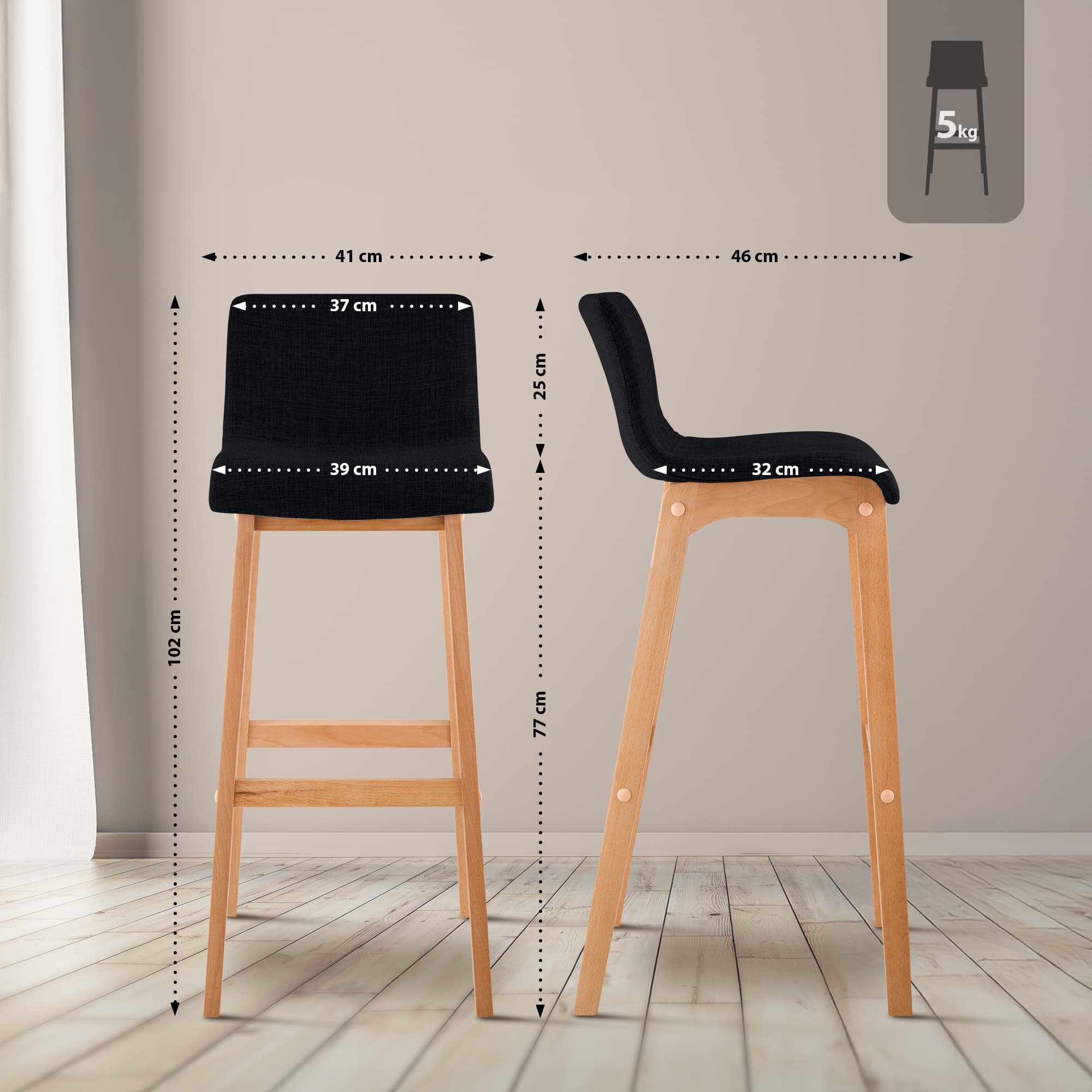 2x Barkruk Hover Stof 4-Pootsframe Natura