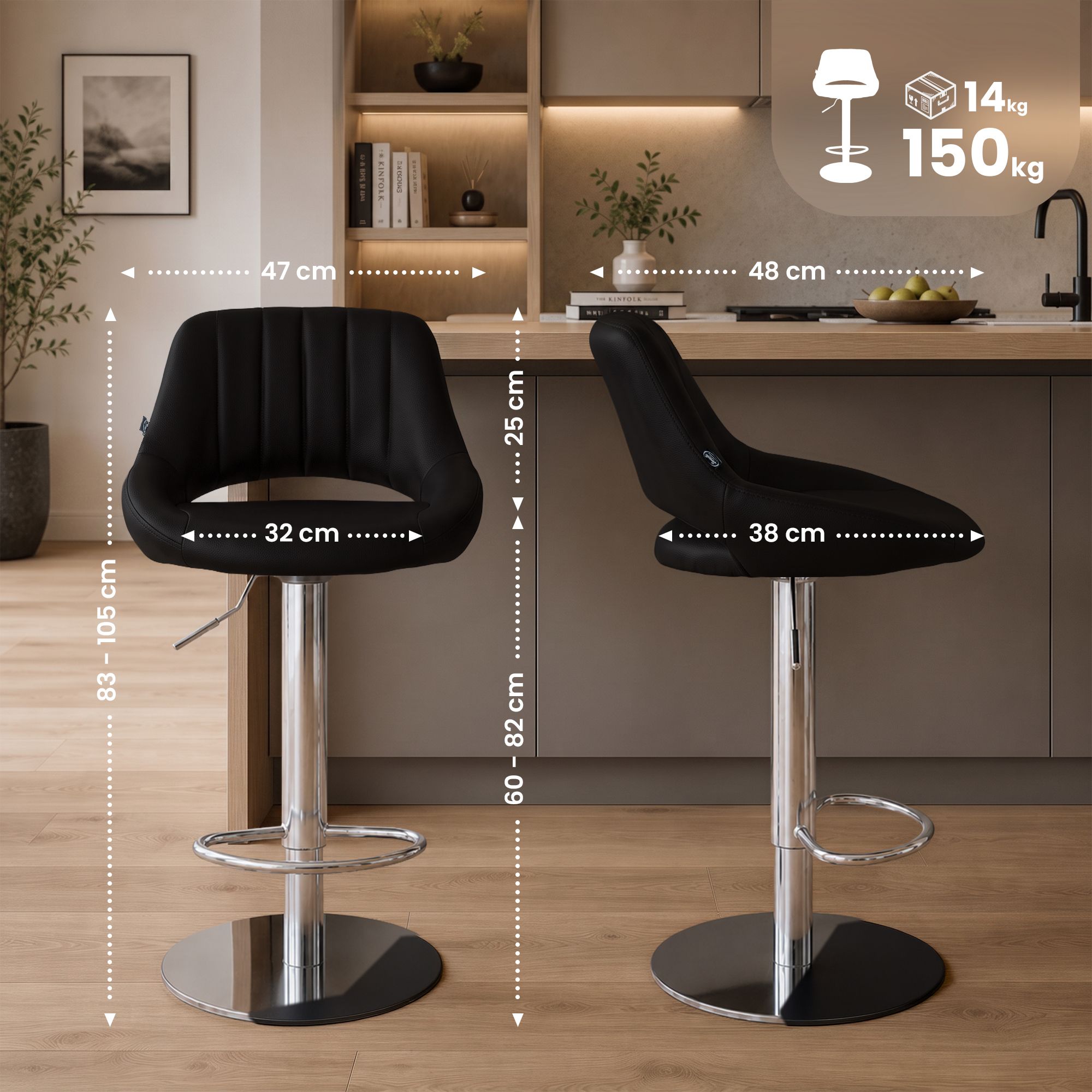 Set van 2 barkrukken Milet chroom met extra zware voet