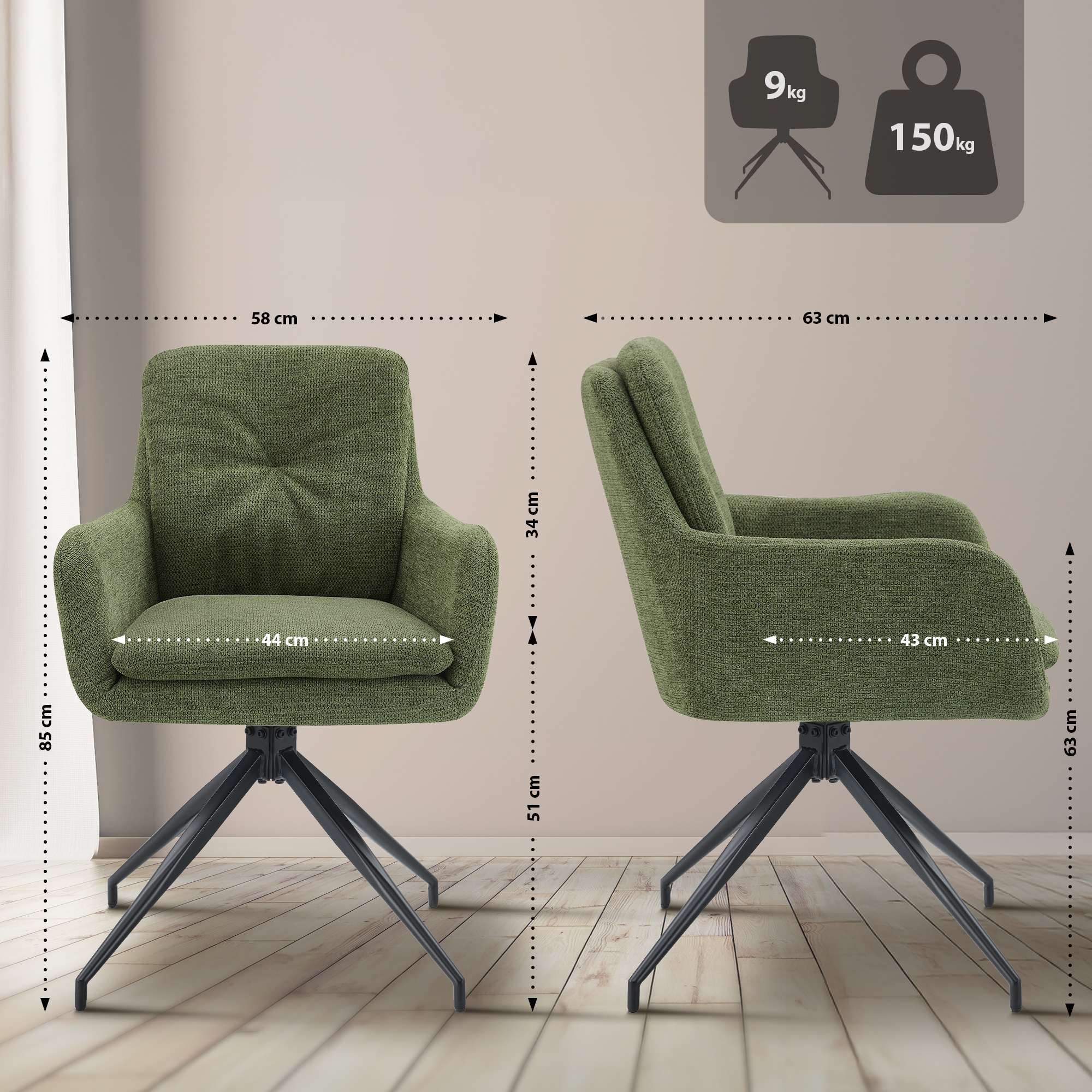 Set van 2 eetkamerstoelen Pickett stof