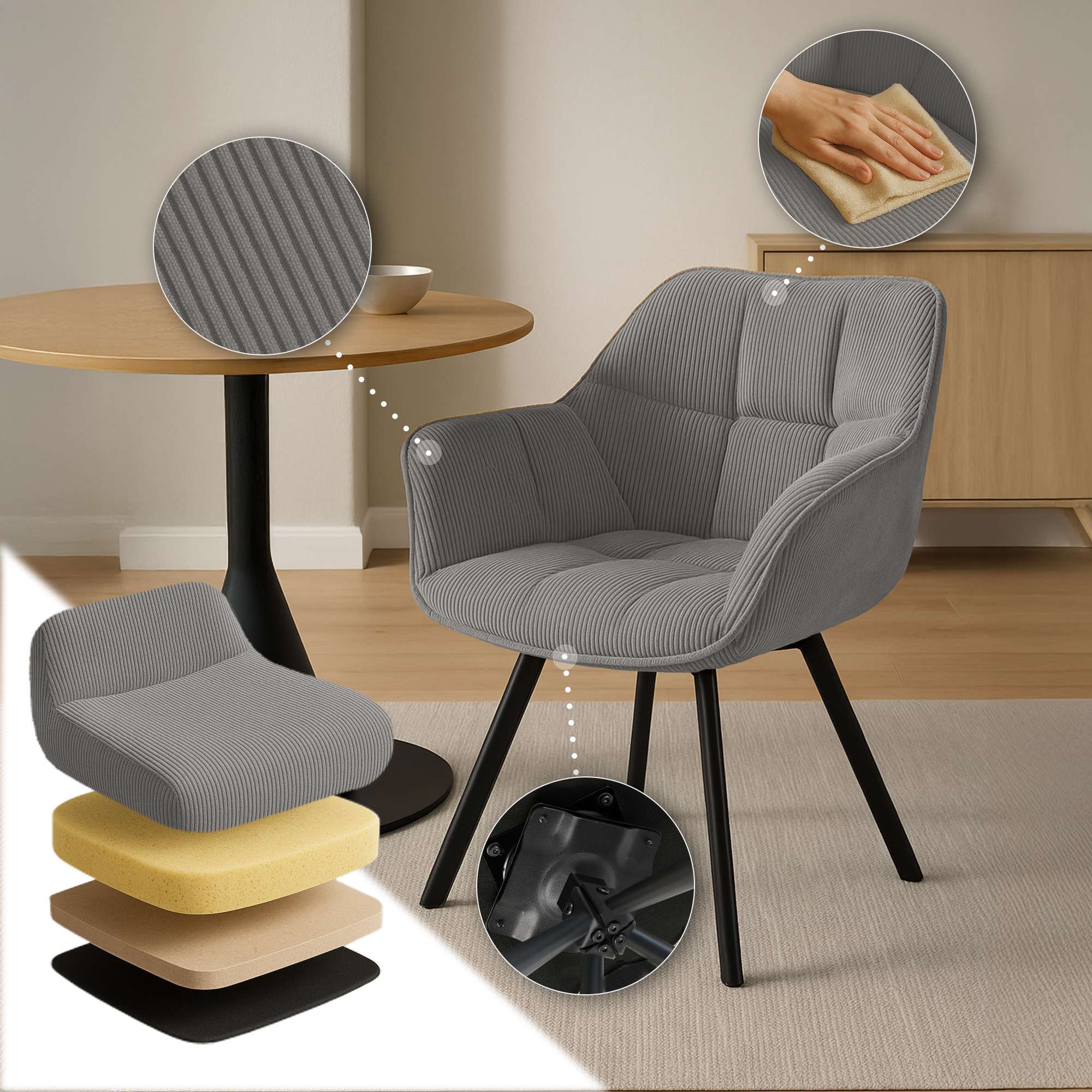 Set van 2 eetkamerstoelen Jordi Cord