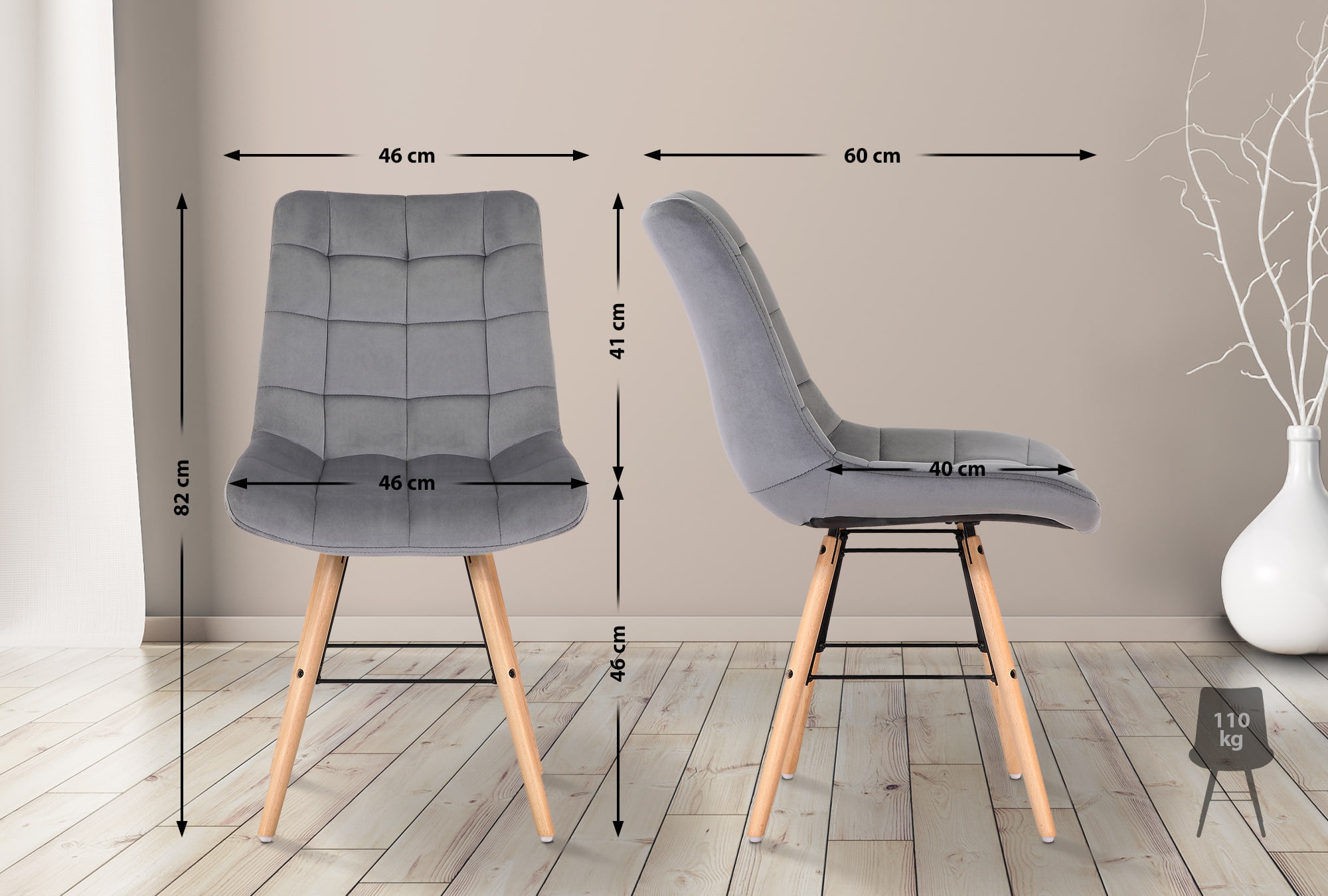 Set van 2 eetkamerstoelen Leni Fluweel