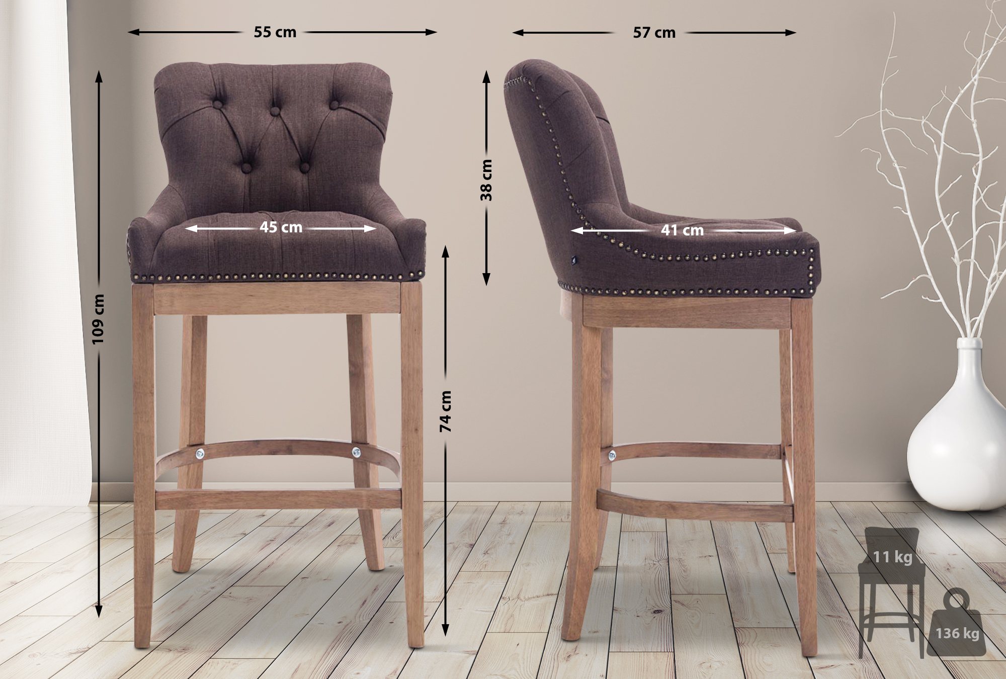 Barkruk Lakewood Stof antiek light