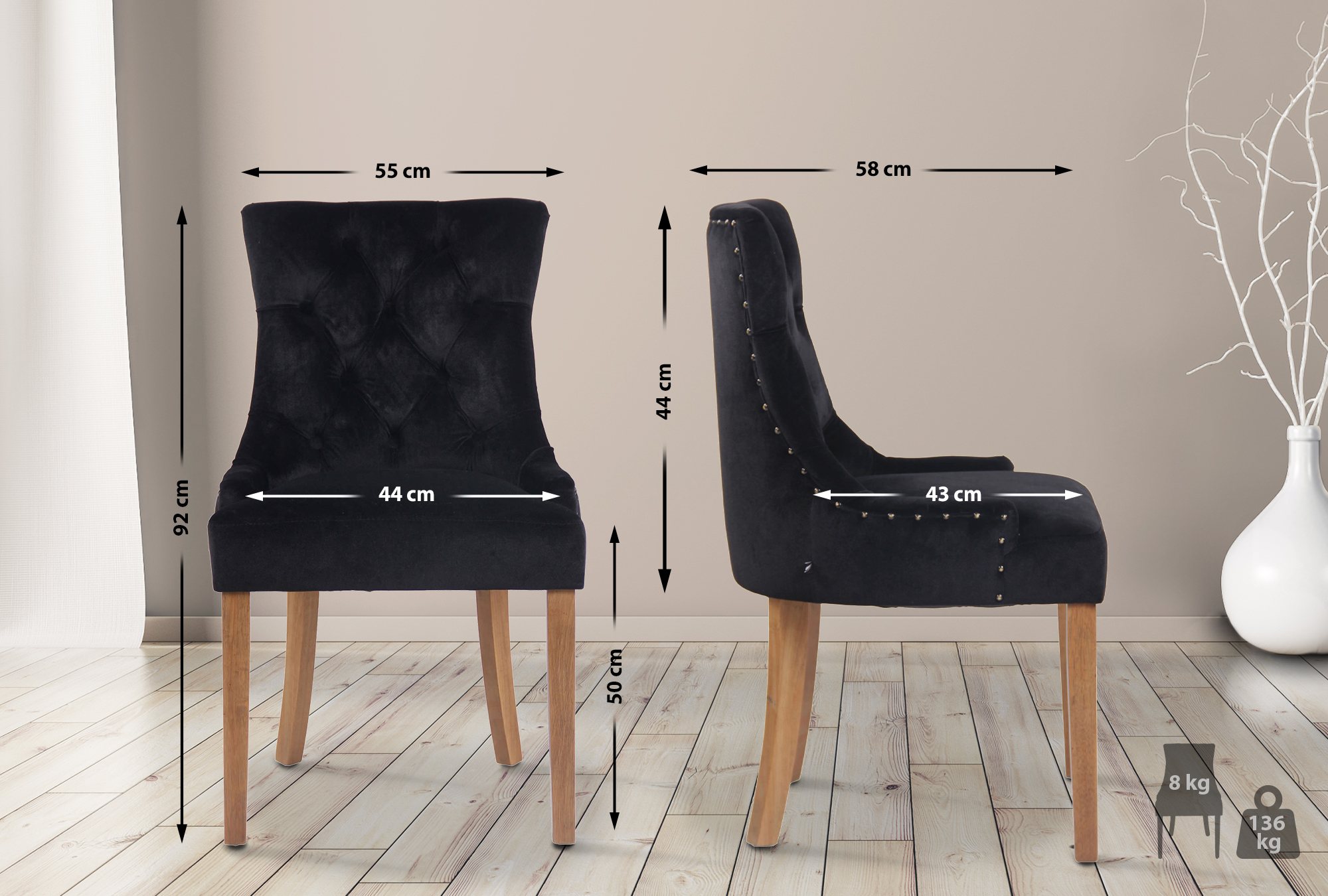 Set van 4 eetkamerstoelen Aberdeen Fluweel