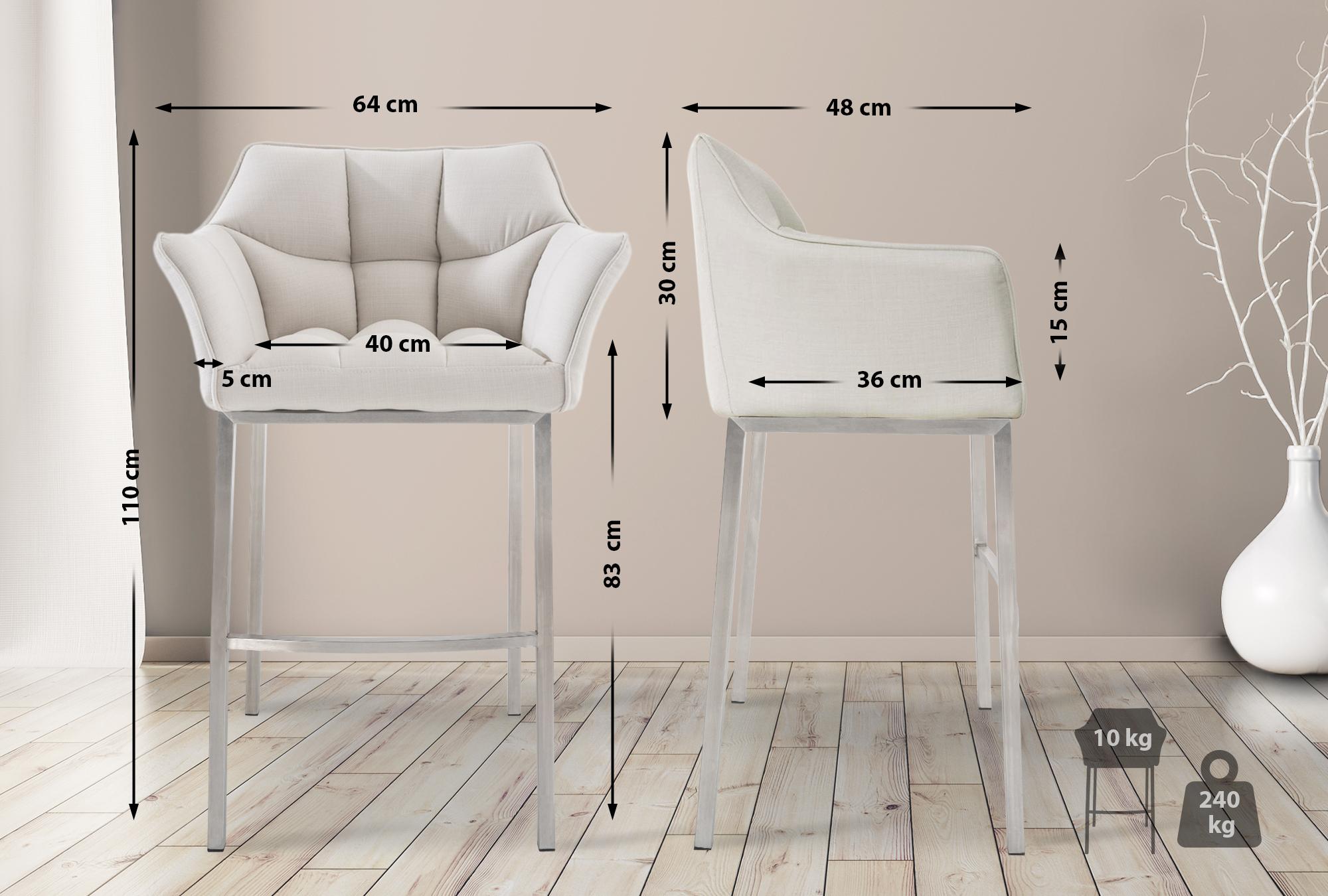 2-delige set barkrukken Damaso stof met vierpootsframe