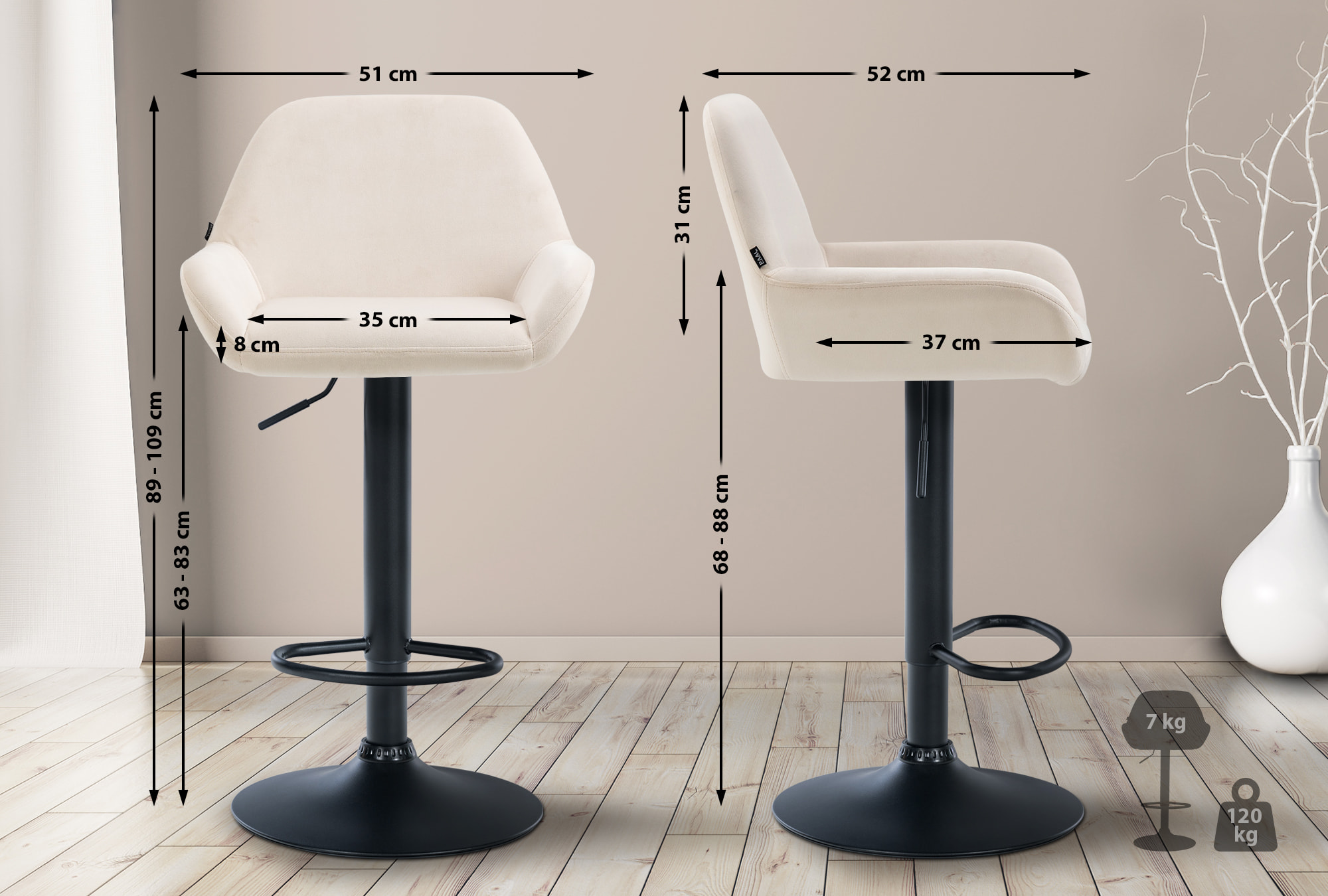 Set van 2 barkrukken Braga fluweel