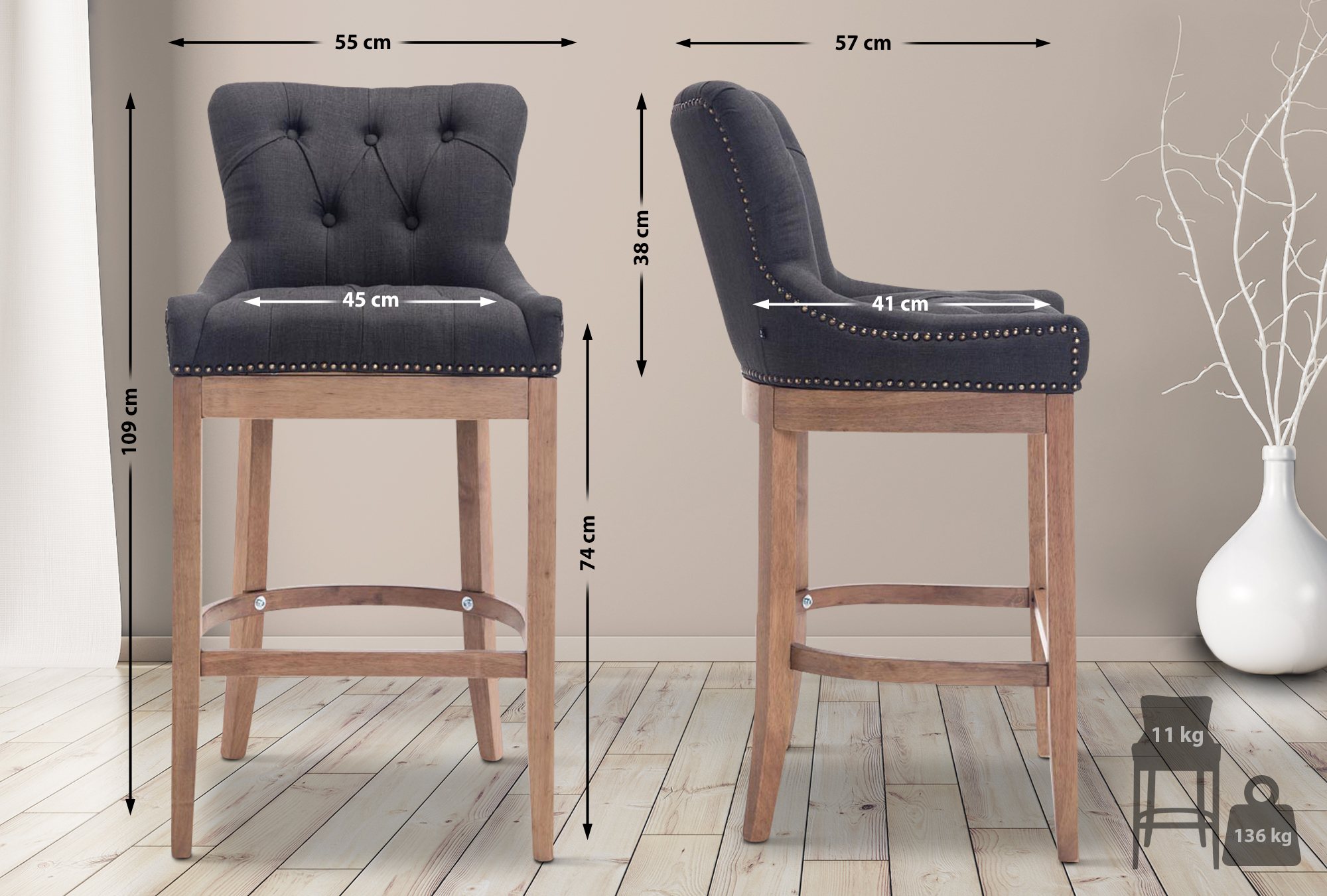 Barkruk Lakewood Stof antiek light