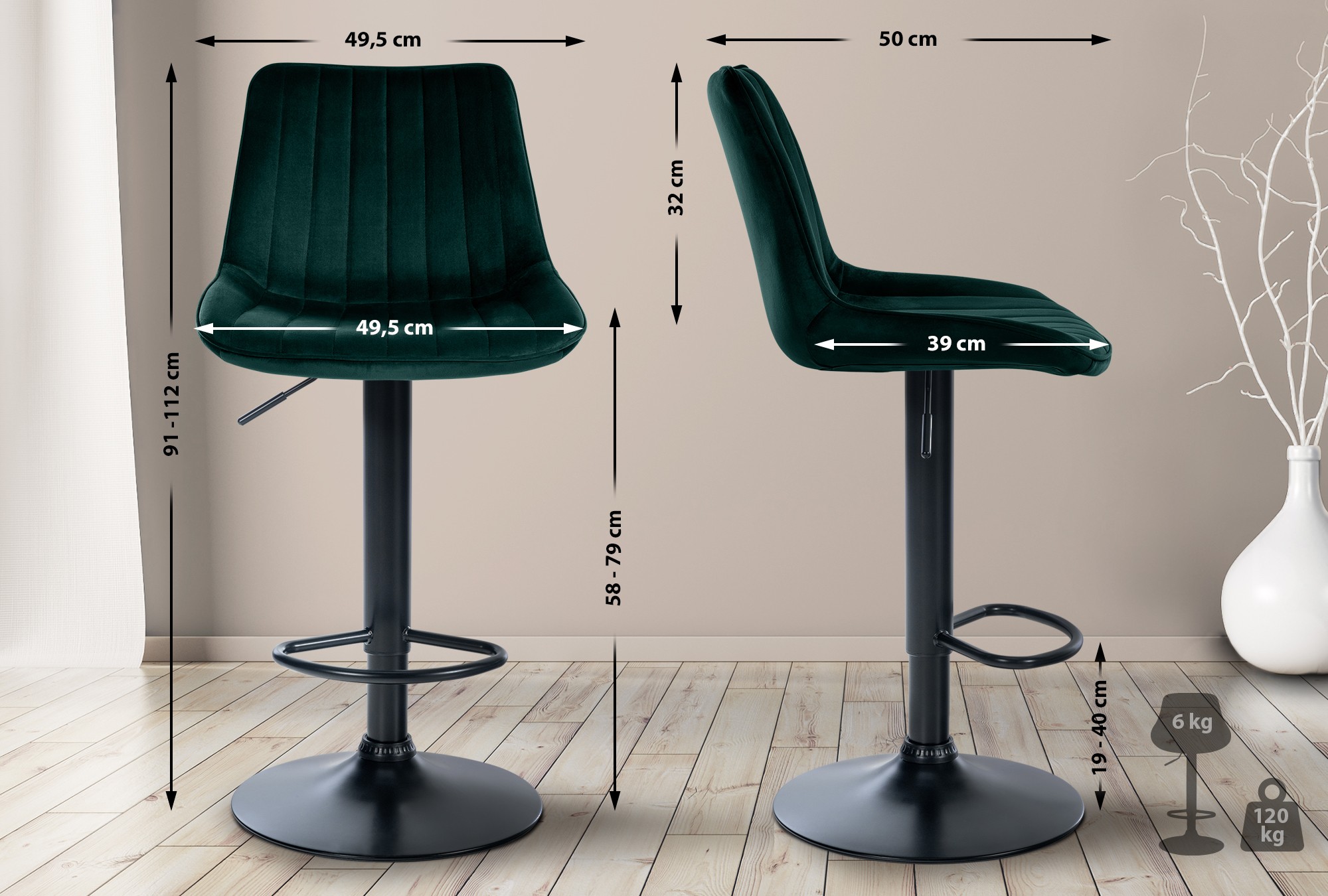 Set van 2 barkrukken Toni fluweel