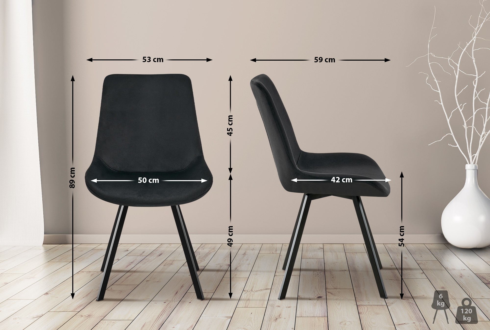 Set van 2 eetkamerstoelen Lewes fluweel