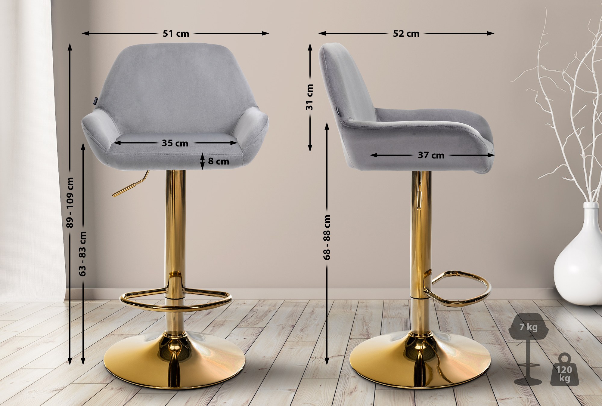 Barkruk Braga goud fluweel