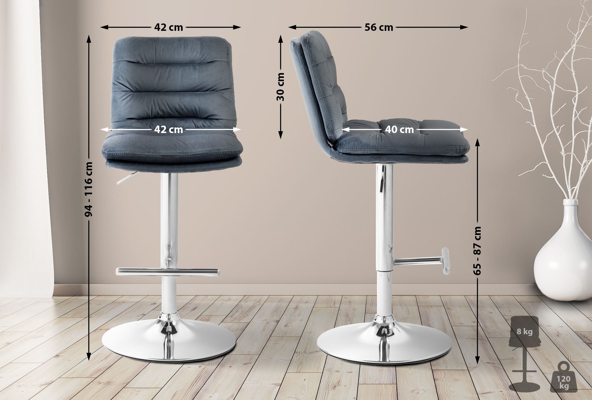 Set van 2 barkrukken Damar fluweel