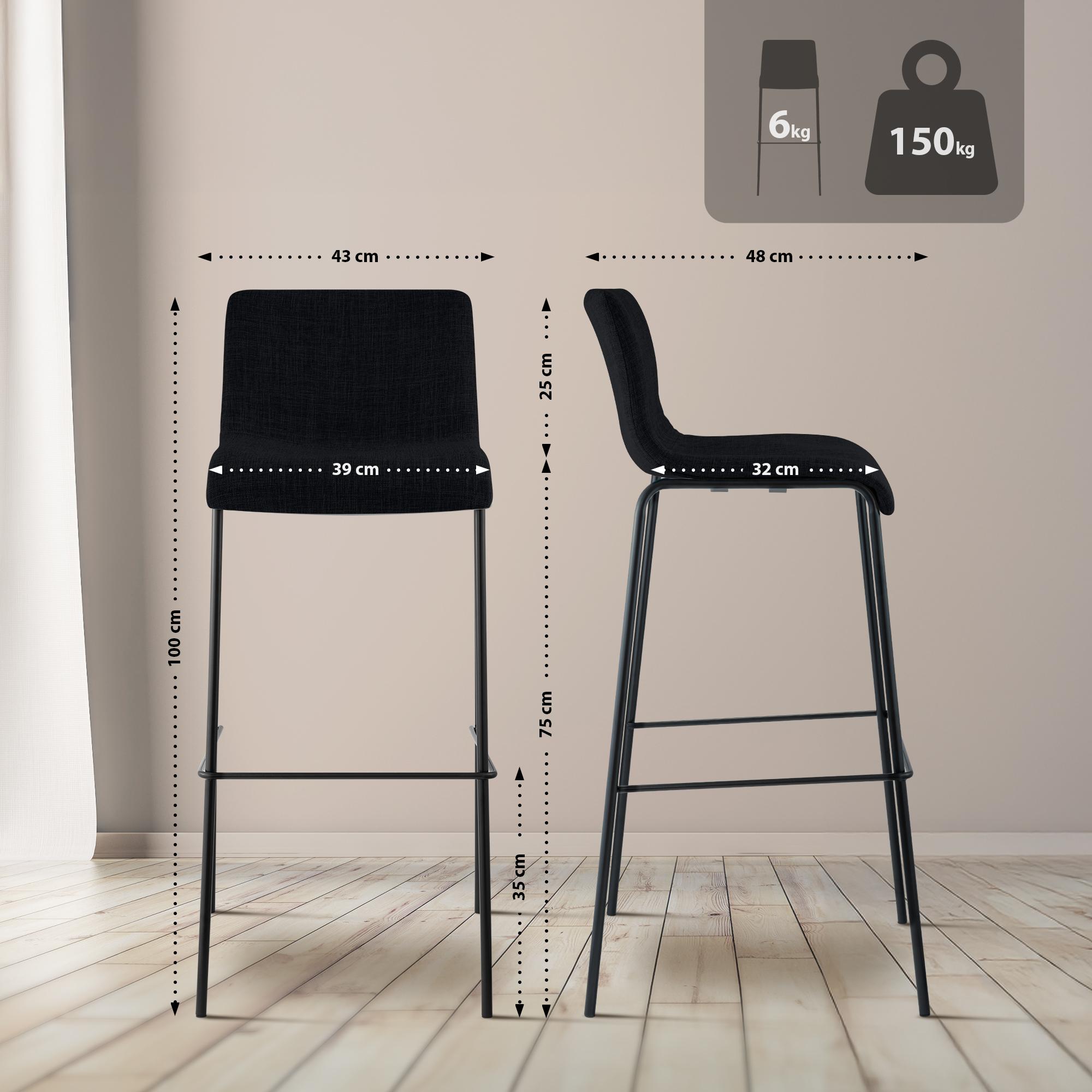 Set van 2 barstoelen Hover, stof, 4-poots onderstel
