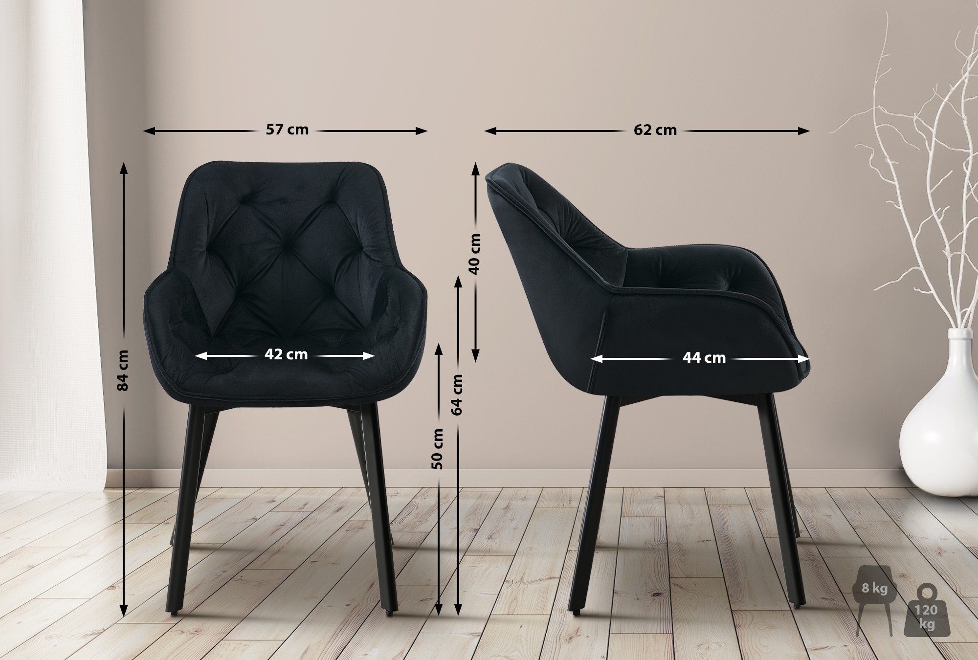 Set van 2 eetkamerstoelen Antigo Fluweel