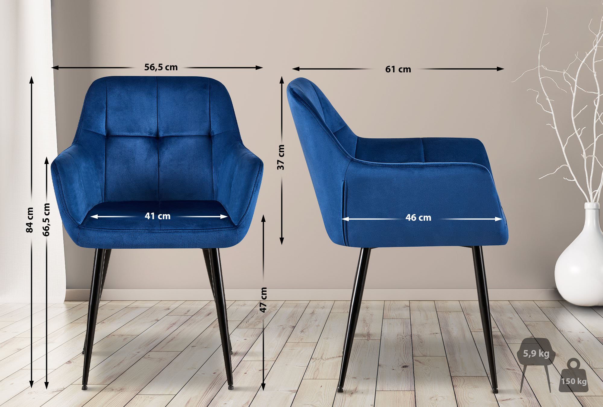 Set van 2 eetkamerstoelen Emia Velvet