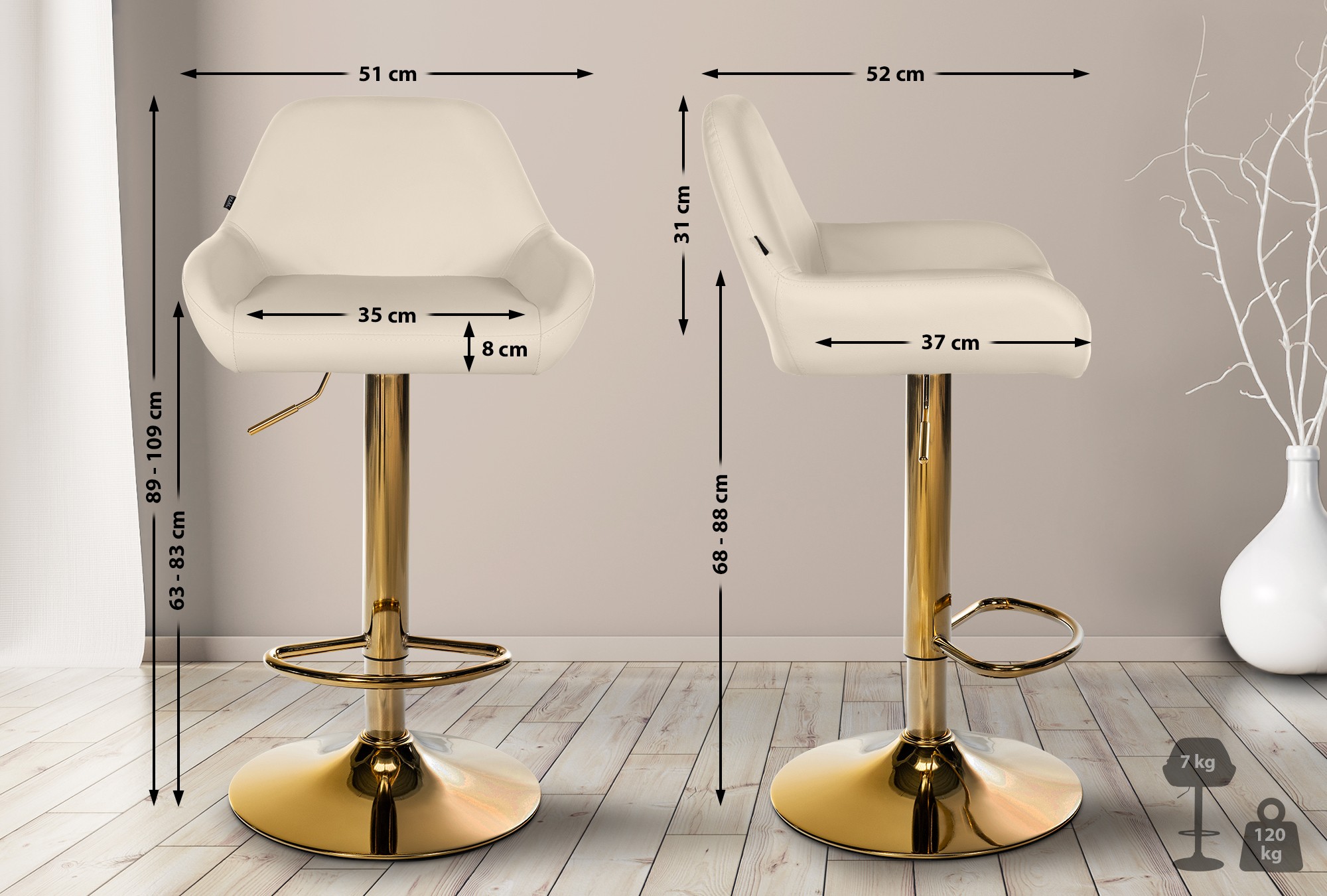 Barkruk Braga goud kunstleer
