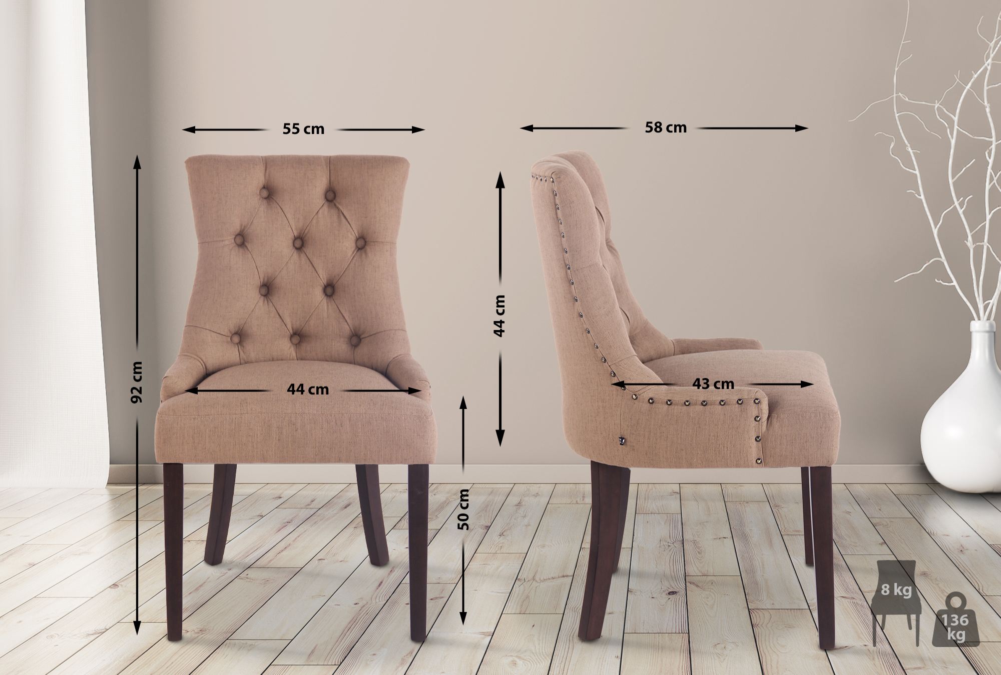 Set van 2 eetkamerstoelen Aberdeen