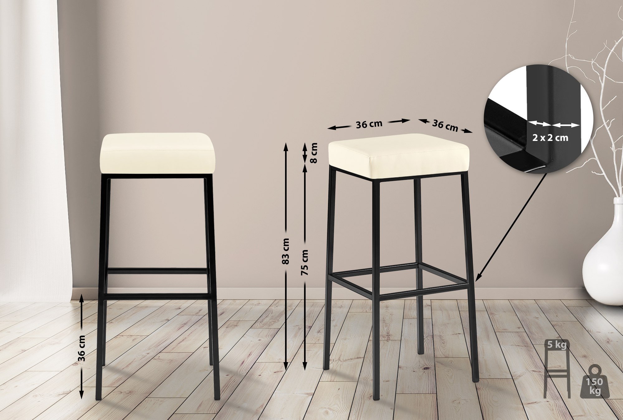 2x Barstoel Montreal Kunstleer