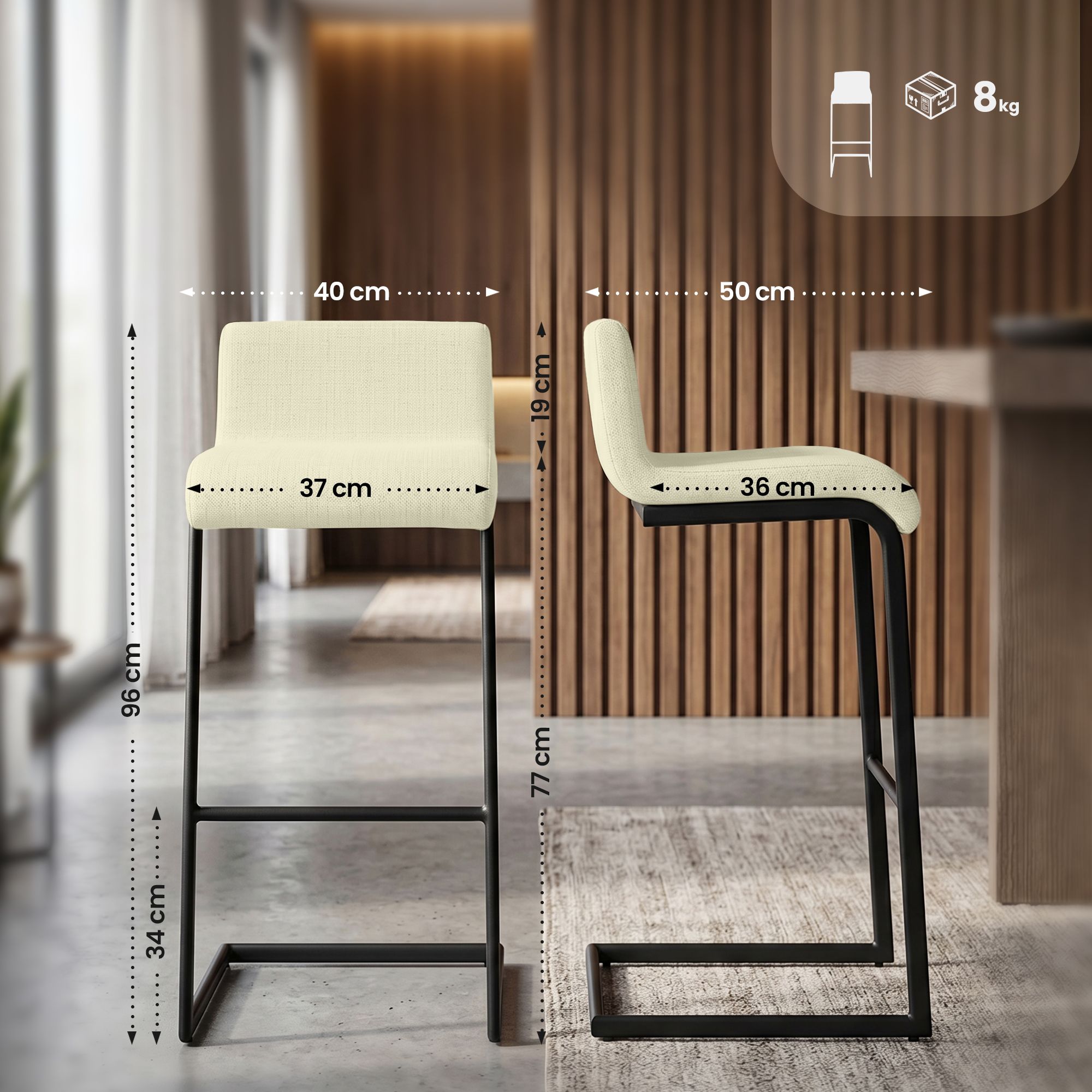 2-delige set barstoelen Newport zwart metalen frame