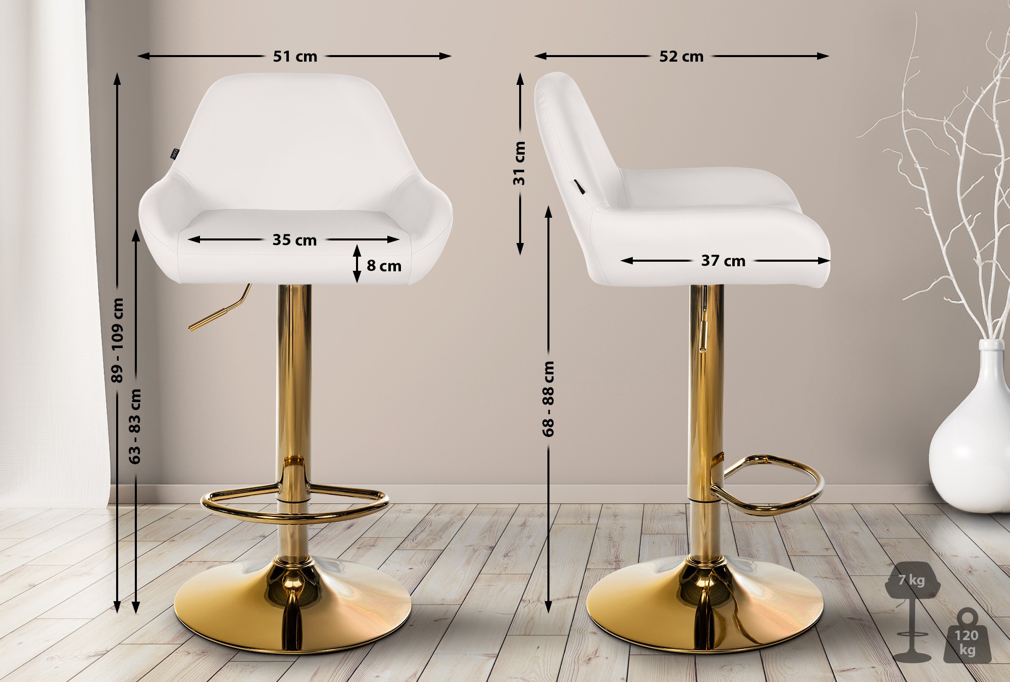 Barkruk Braga goud kunstleer
